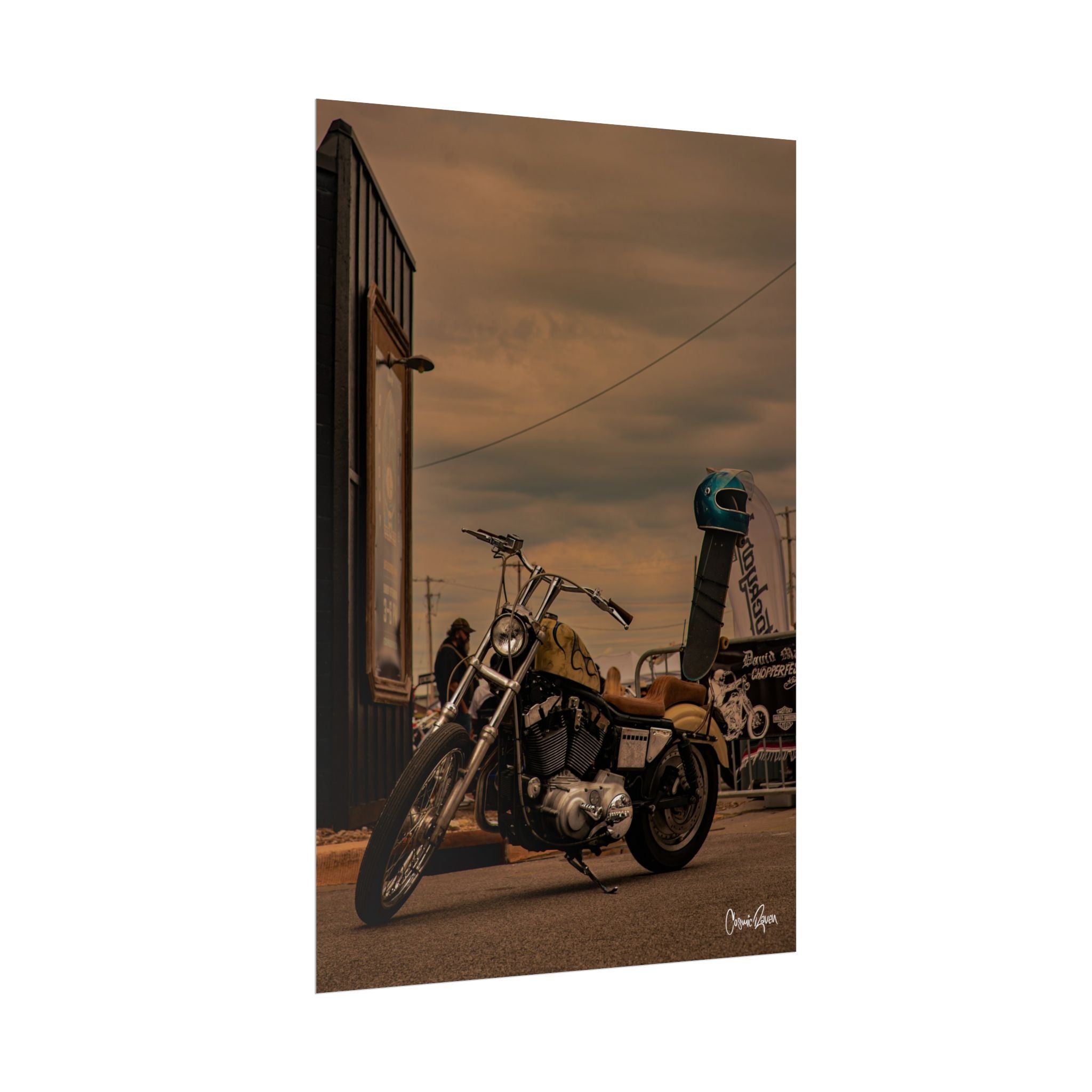 Kickflip Cowboy (2) Poster - Vintage Motorcycle Skateboard Photography Wall Art