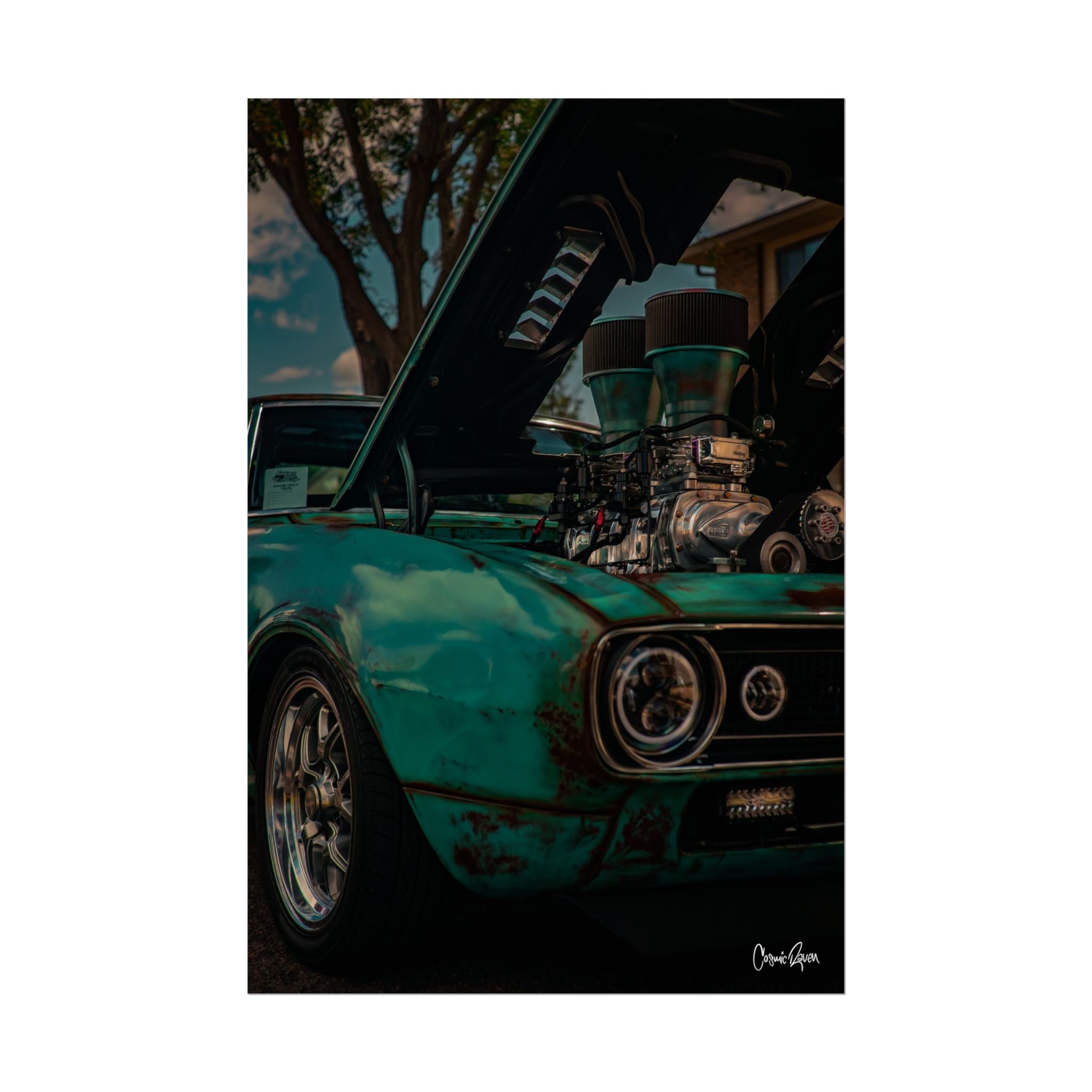 Full Throttle (3) Poster – Vintage Muscle Car Classic Camaro Engine Photography Wall Art