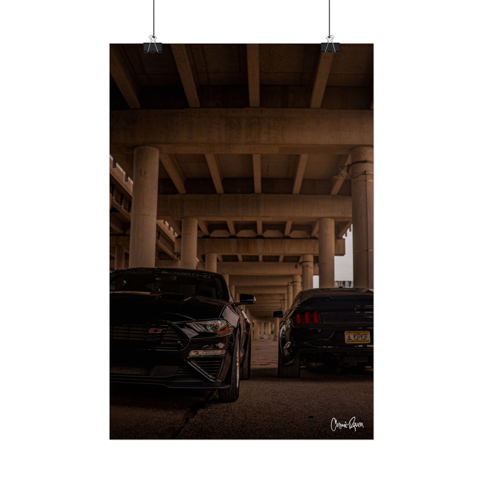 Bridge Battle Poster - Mustang Muscle Car Art Print Car Photography