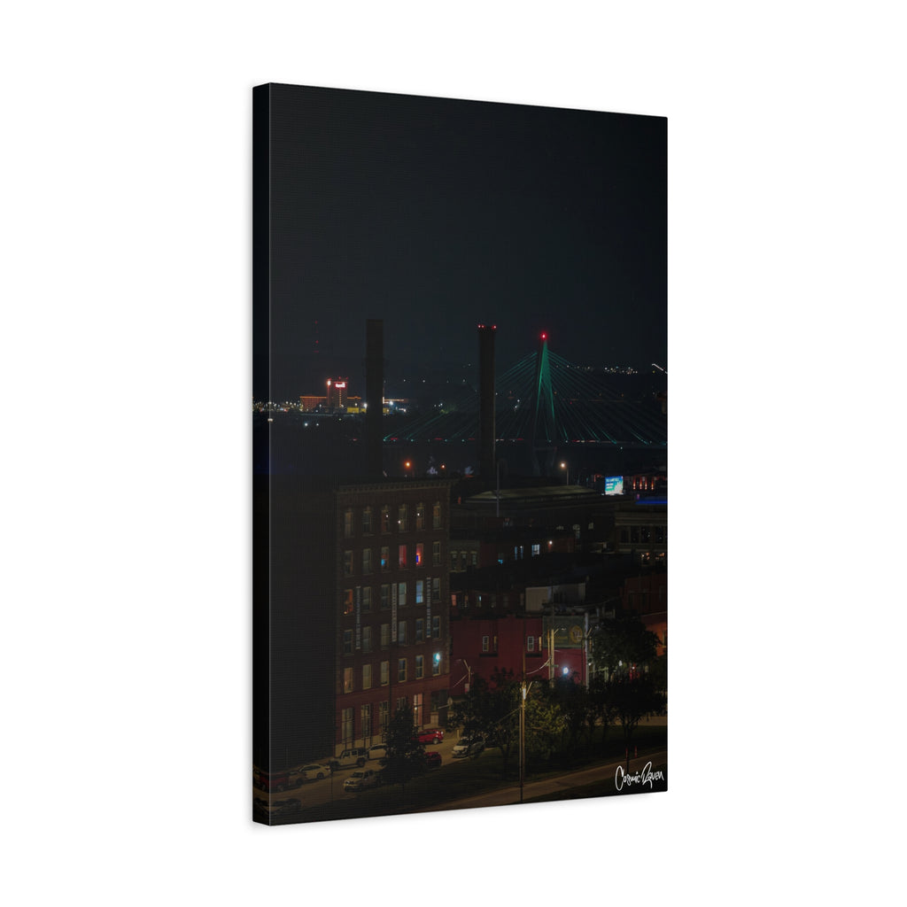 Kansas City Canvas -Urban Nightscape Downtown Industrial Skyline Photography Stretched Canvas