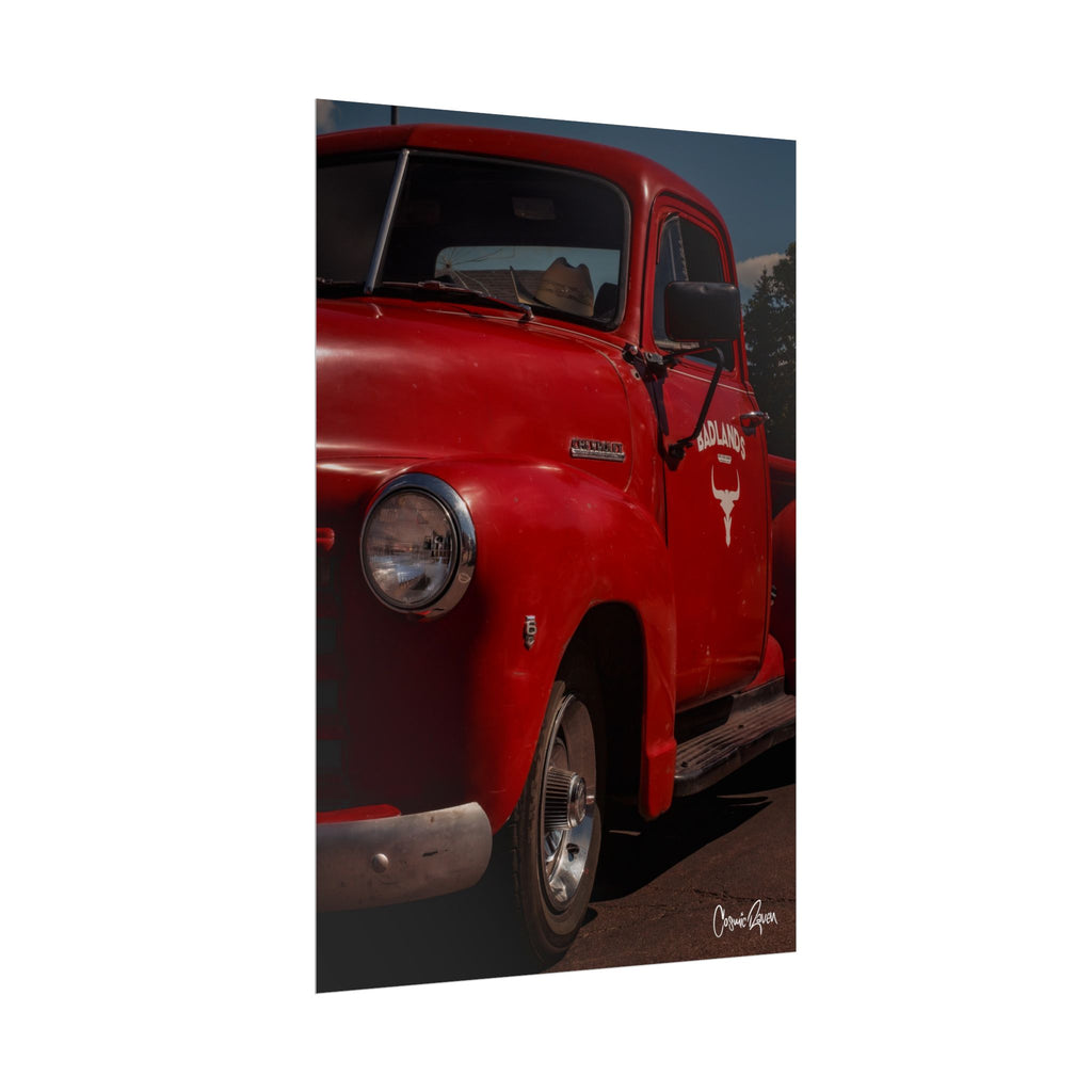 Cowpoke Poster- Red Chevy Vintage Red Truck Wall Art Print