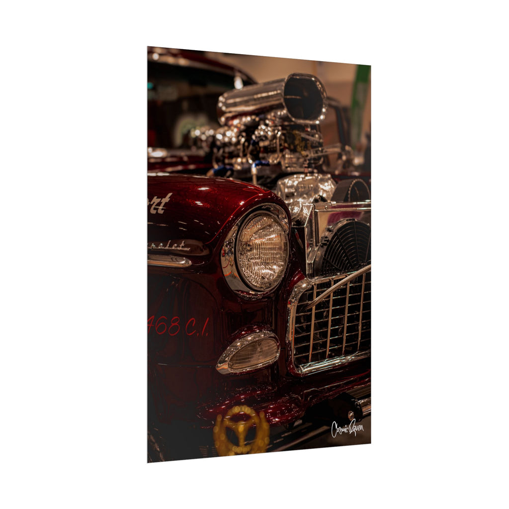 Crimson & Chrome Poster - Classic Red Car Vintage Close-Up (Rolled Poster)