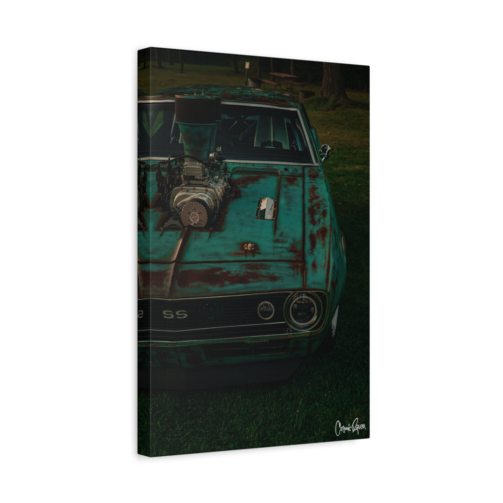 Full Throttle Canvas - Chevy Camaro Patina Rustic Car Photography Canvas Wall Art