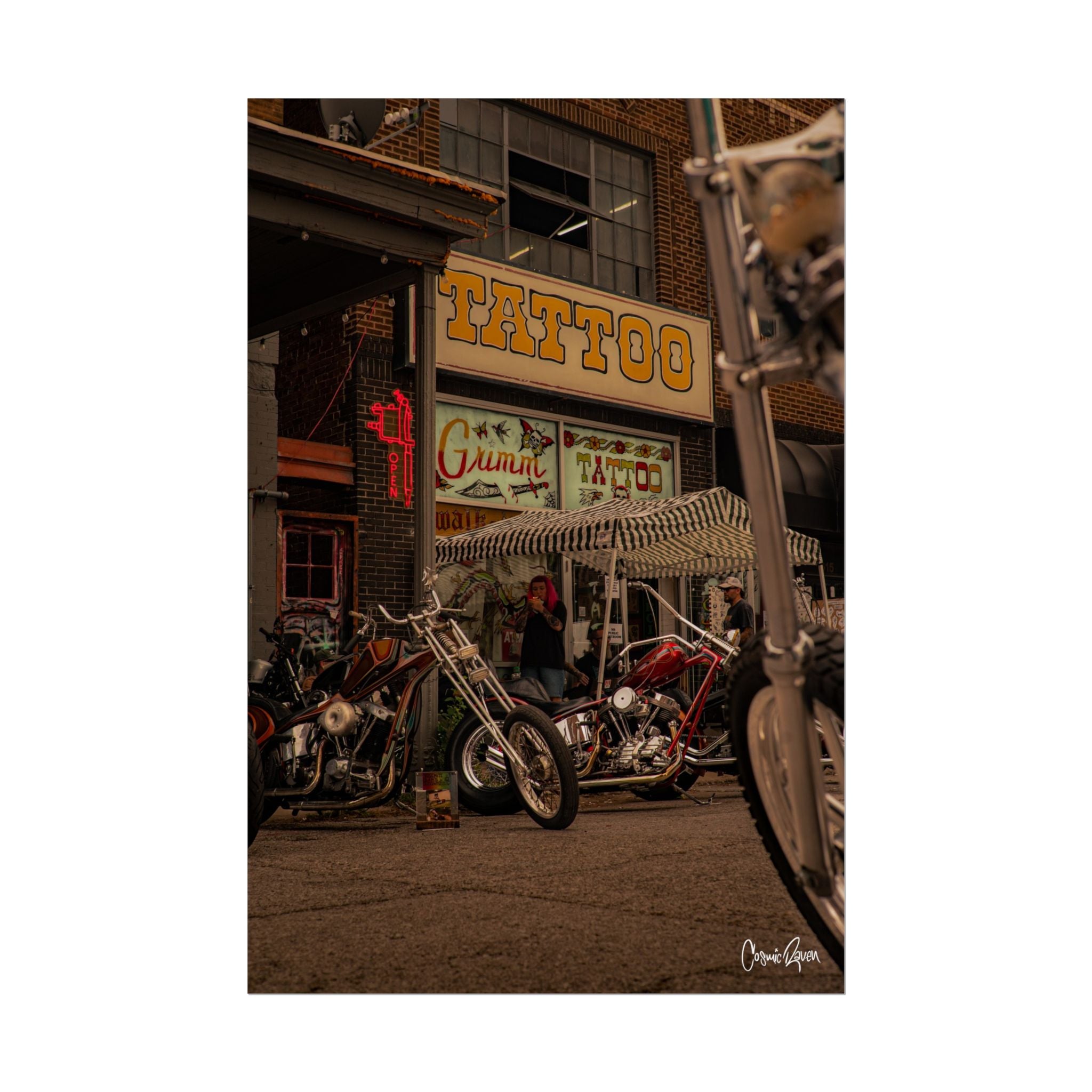 Stockyards Poster - Tattoo Shop Photography Print - Urban Motorcycle Art
