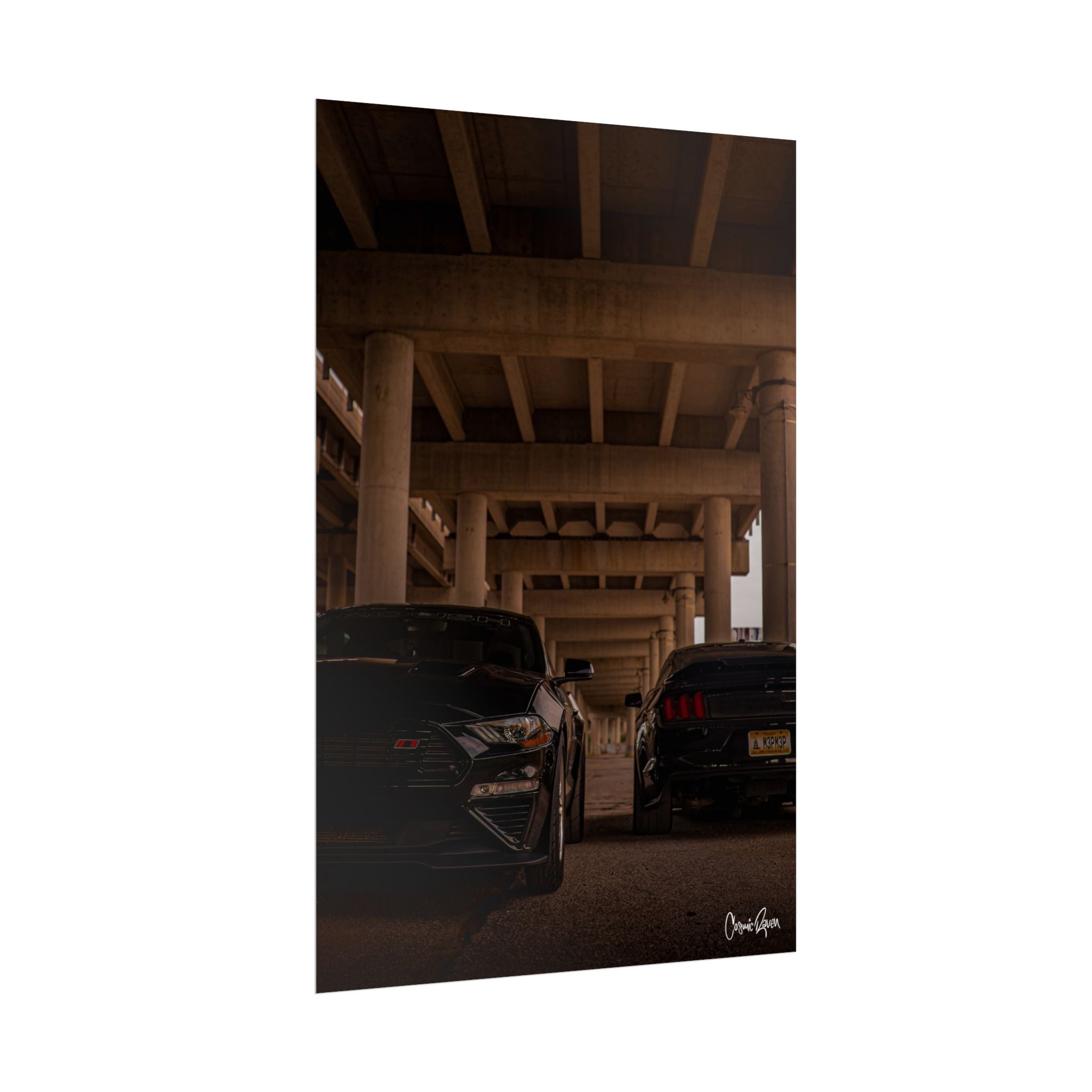 Bridge Battle Poster - Mustang Muscle Car Art Print Car Photography