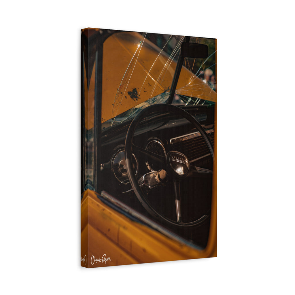 Old Yeller Canvas - Vintage Yellow Chevy Truck Dashboard Photography Canvas Print