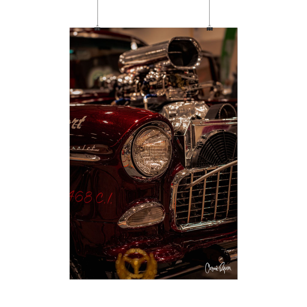 Crimson & Chrome Poster - Classic Red Car Vintage Close-Up (Rolled Poster)