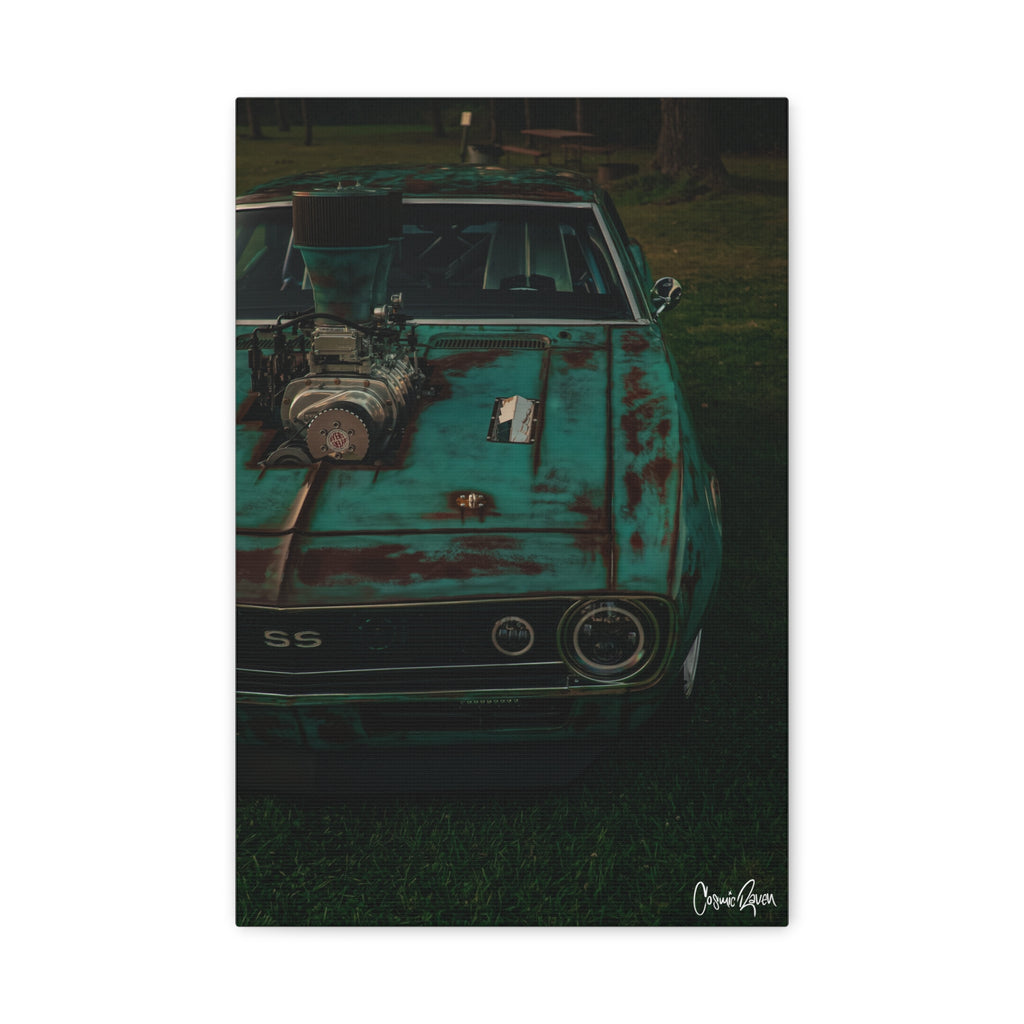 Full Throttle Canvas - Chevy Camaro Patina Rustic Car Photography Canvas Wall Art
