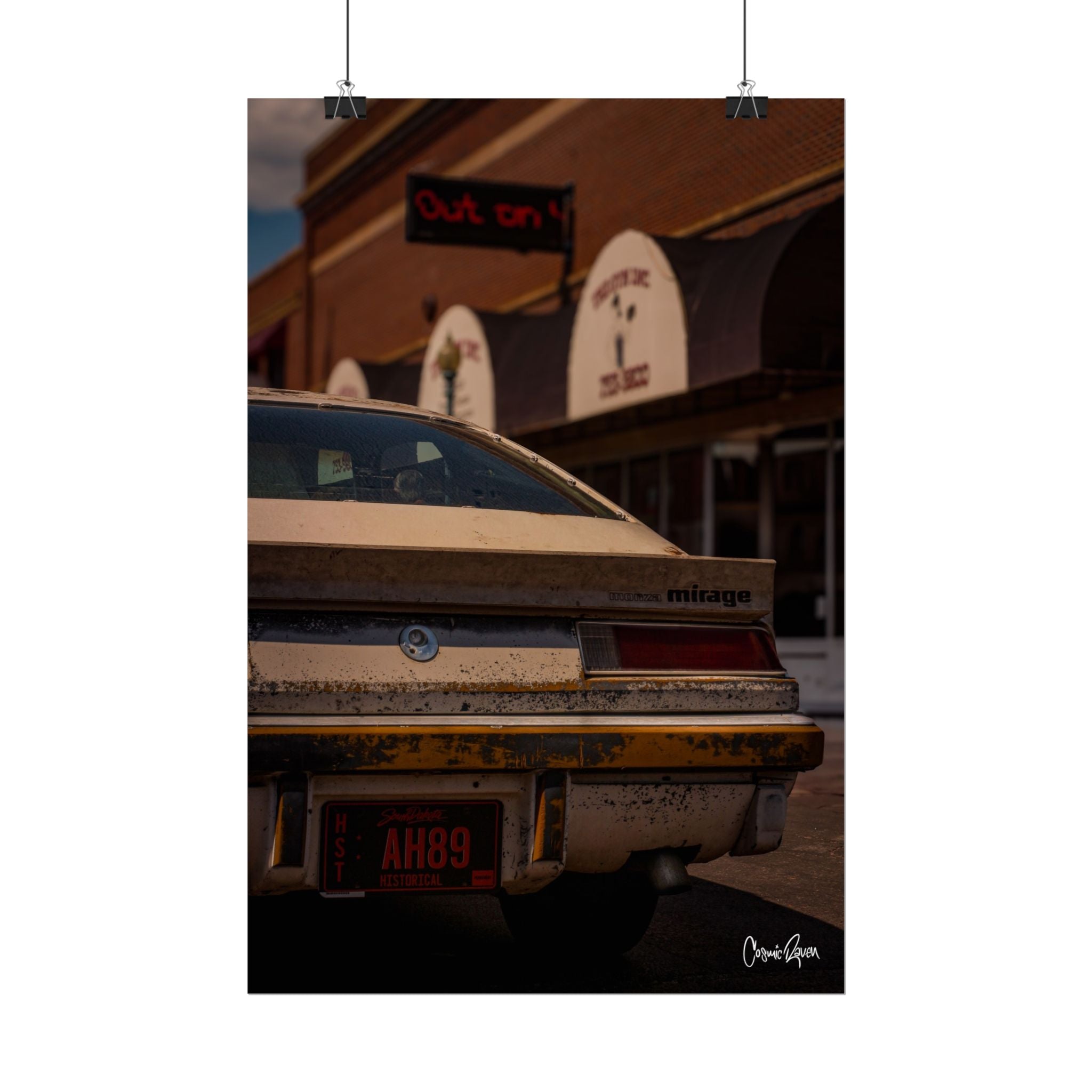 Brick & Rust Poster - Mirage Vintage Car Retro Main Street Backview Photography Print