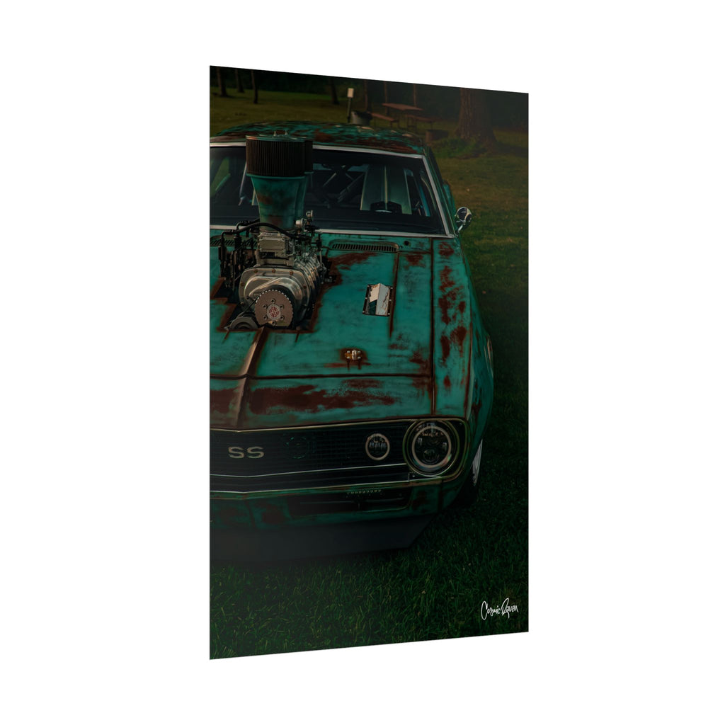 Full Throttle Poster - Chevy Camaro Patina Rustic Car Photography Wall Art