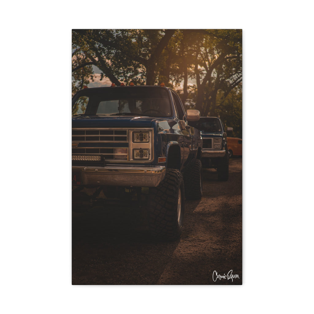 Double Trouble Canvas - Blue Chevy Squarebody Truck Canvas Art