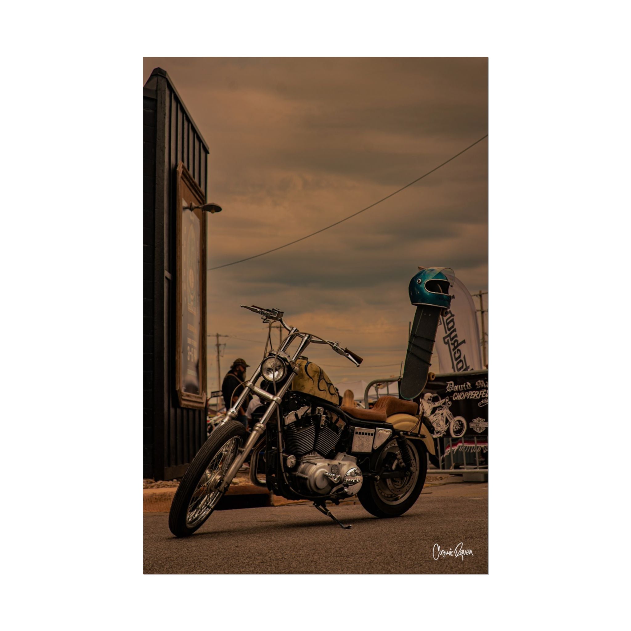 Kickflip Cowboy (2) Poster - Vintage Motorcycle Skateboard Photography Wall Art