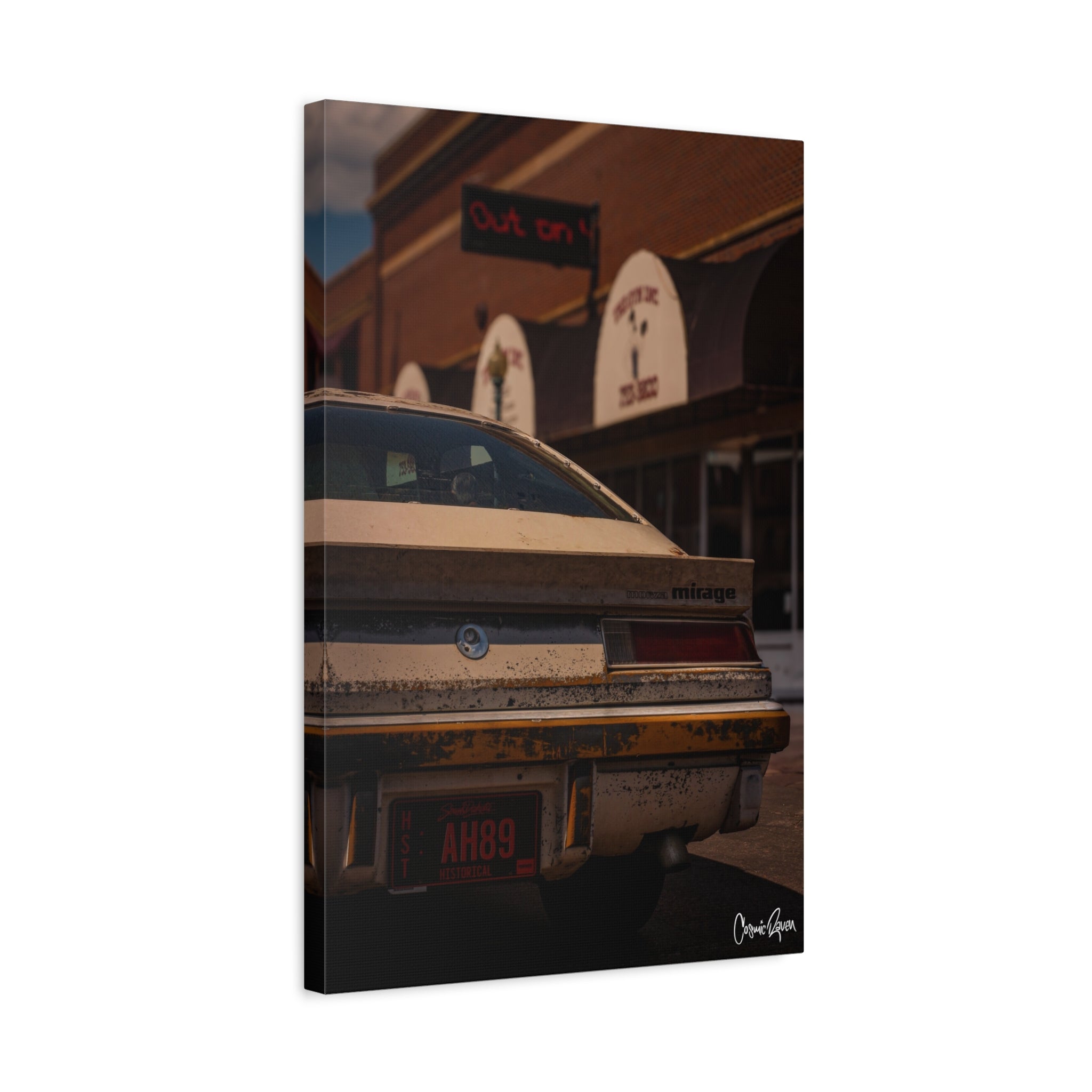 Brick & Rust Canvas - Vintage Car Rear View Matte Canvas Print Retro Wall Art