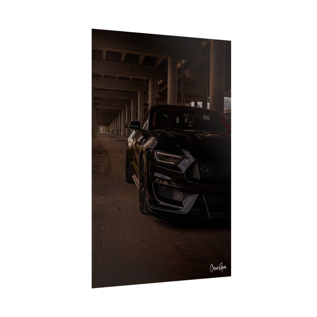 Scarlet Shadow Poster - Mustang Muscle Car Wall Art Dark Underpass Print