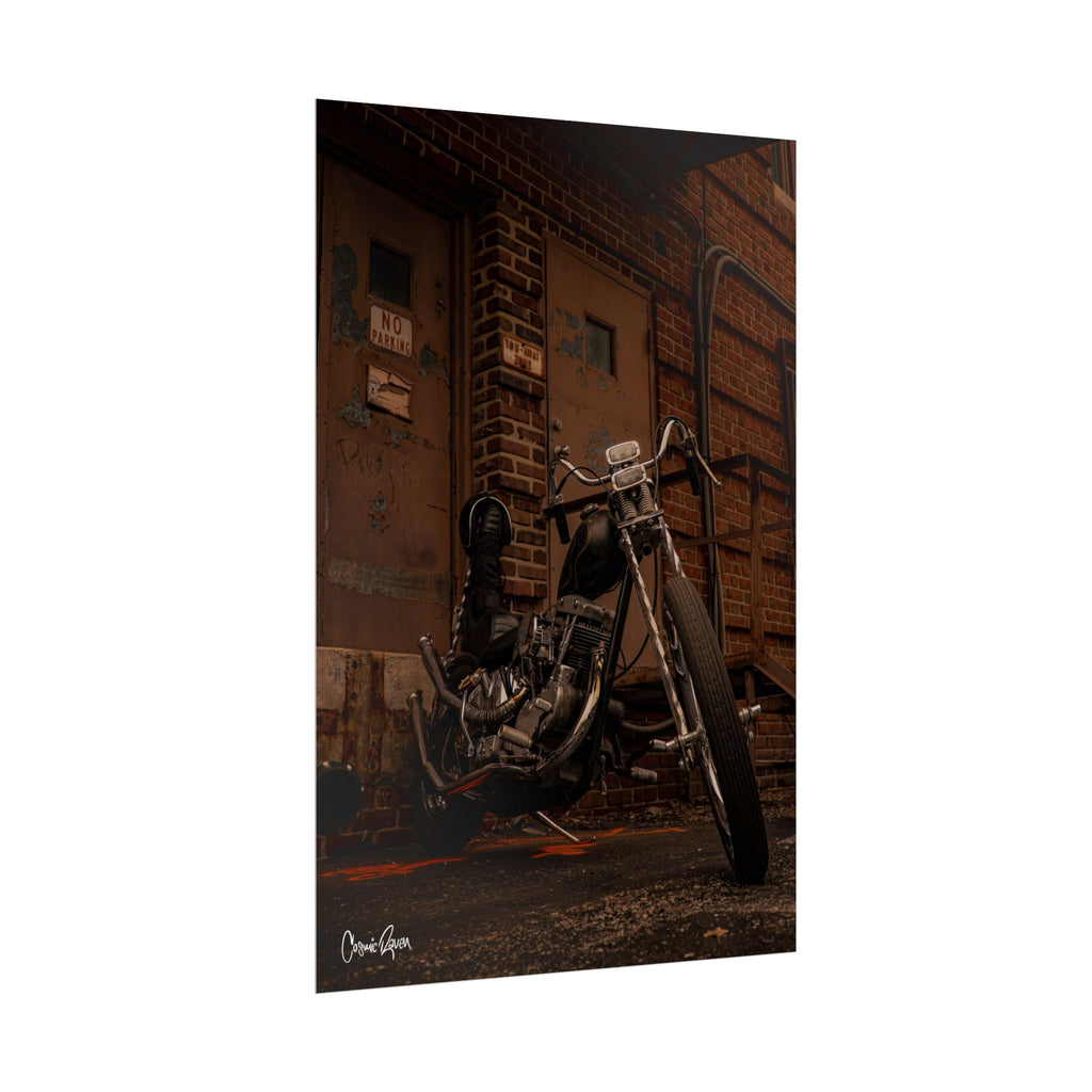 Iron Alley Poster - Vintage Motorcycle Rustic Chopper Wall Art (Rolled Poster)
