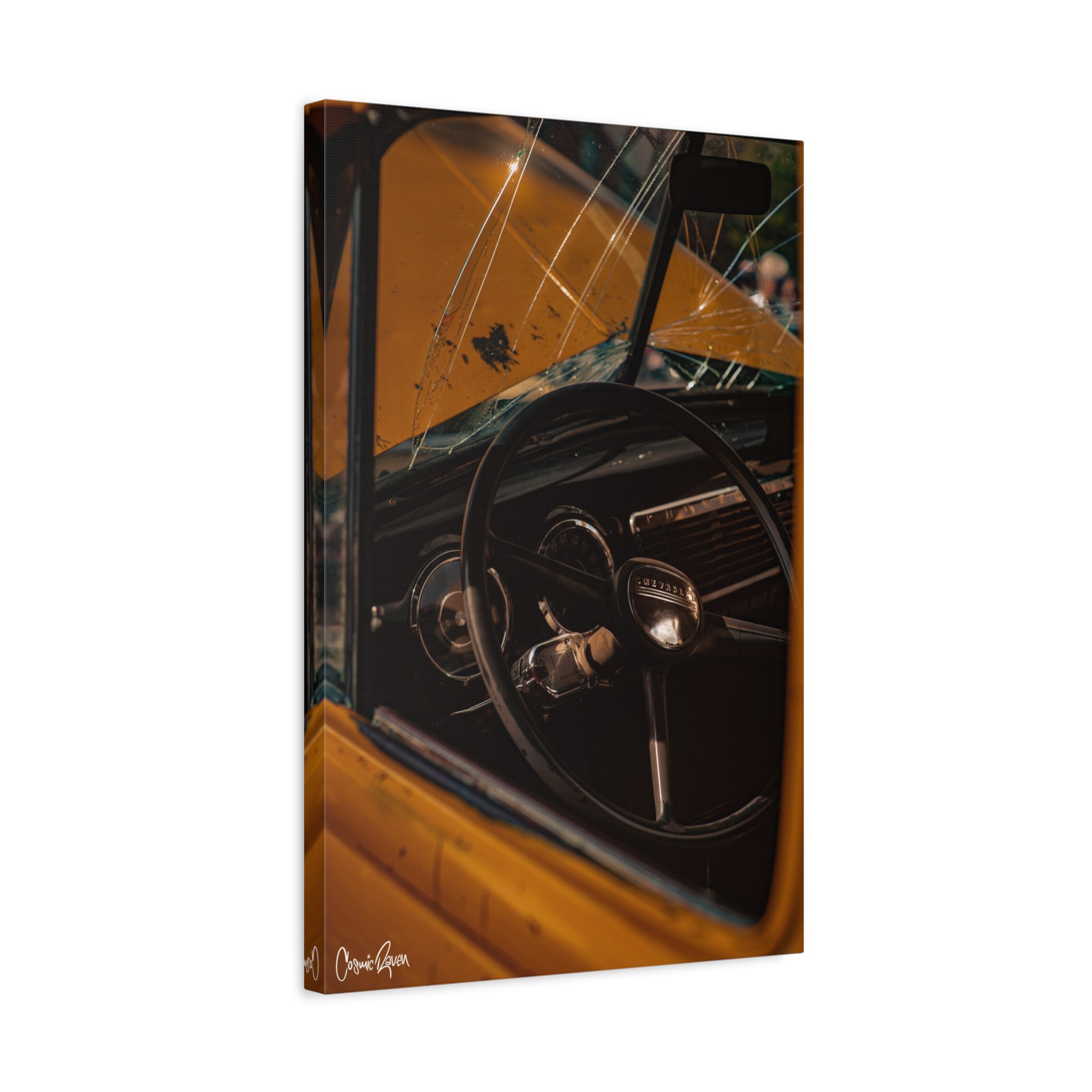 Old Yeller Canvas - Vintage Yellow Chevy Truck Dashboard Photography Canvas Print