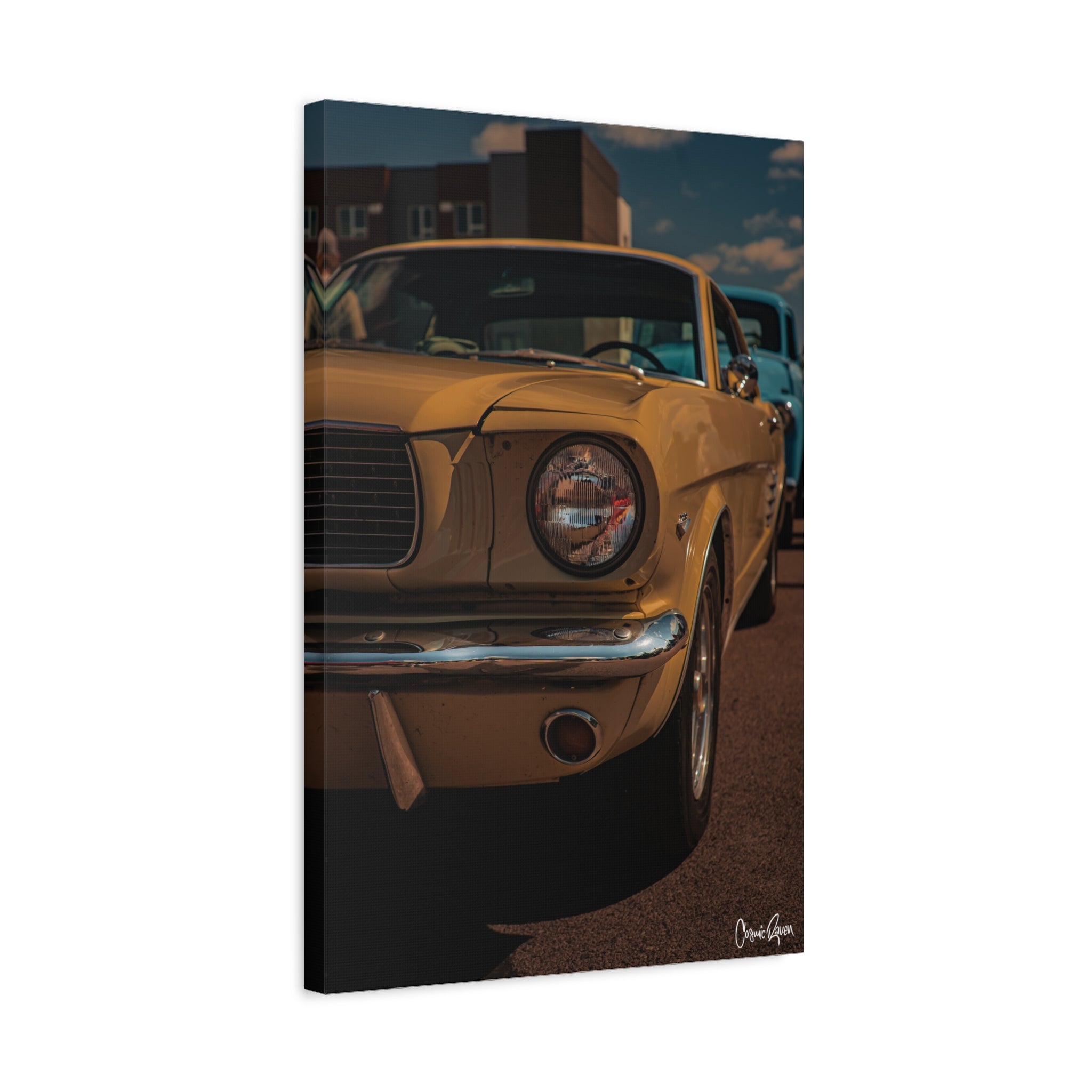 Vintage Pony Canvas - Yellow Ford Mustang Car Photography Canvas Art Print