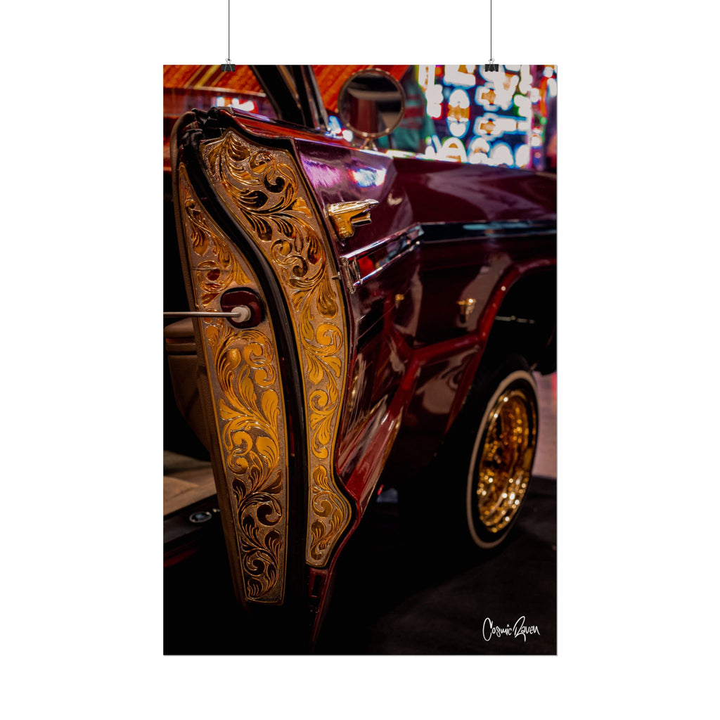 Golden Dreams Poster - Red Lowrider Vintage Car Art Print