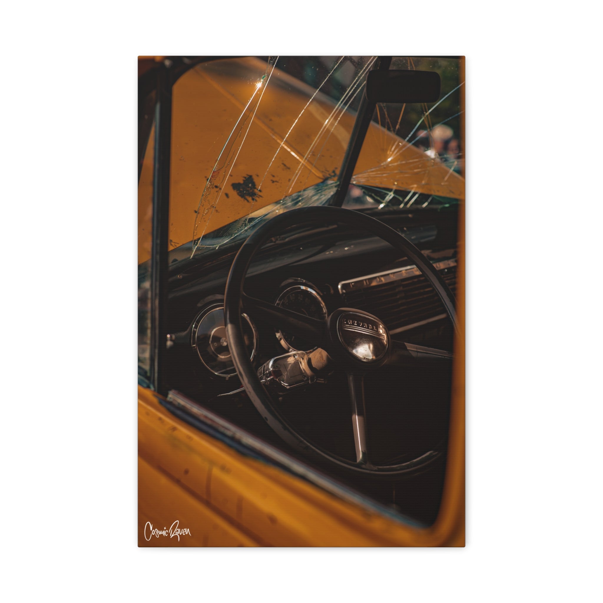 Old Yeller Canvas - Vintage Yellow Chevy Truck Dashboard Photography Canvas Print