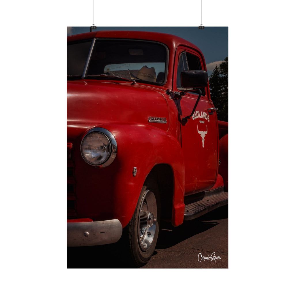 Cowpoke Poster- Red Chevy Vintage Red Truck Wall Art Print