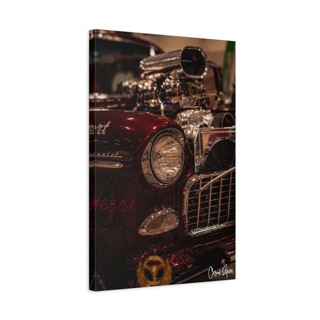 Crimson & Chrome Canvas - Classic Car Canvas Art Print, Matte Stretched Wall Decor