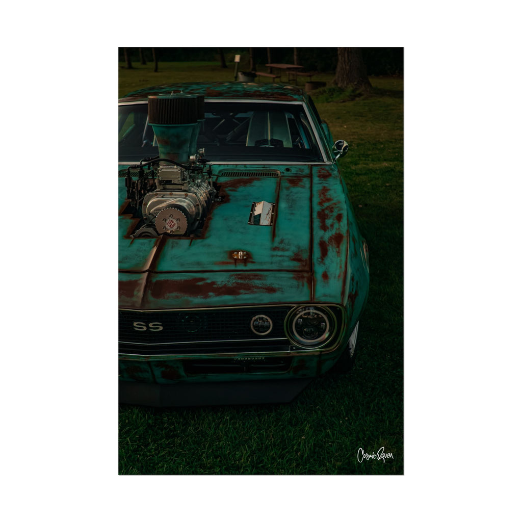 Full Throttle Poster - Chevy Camaro Patina Rustic Car Photography Wall Art