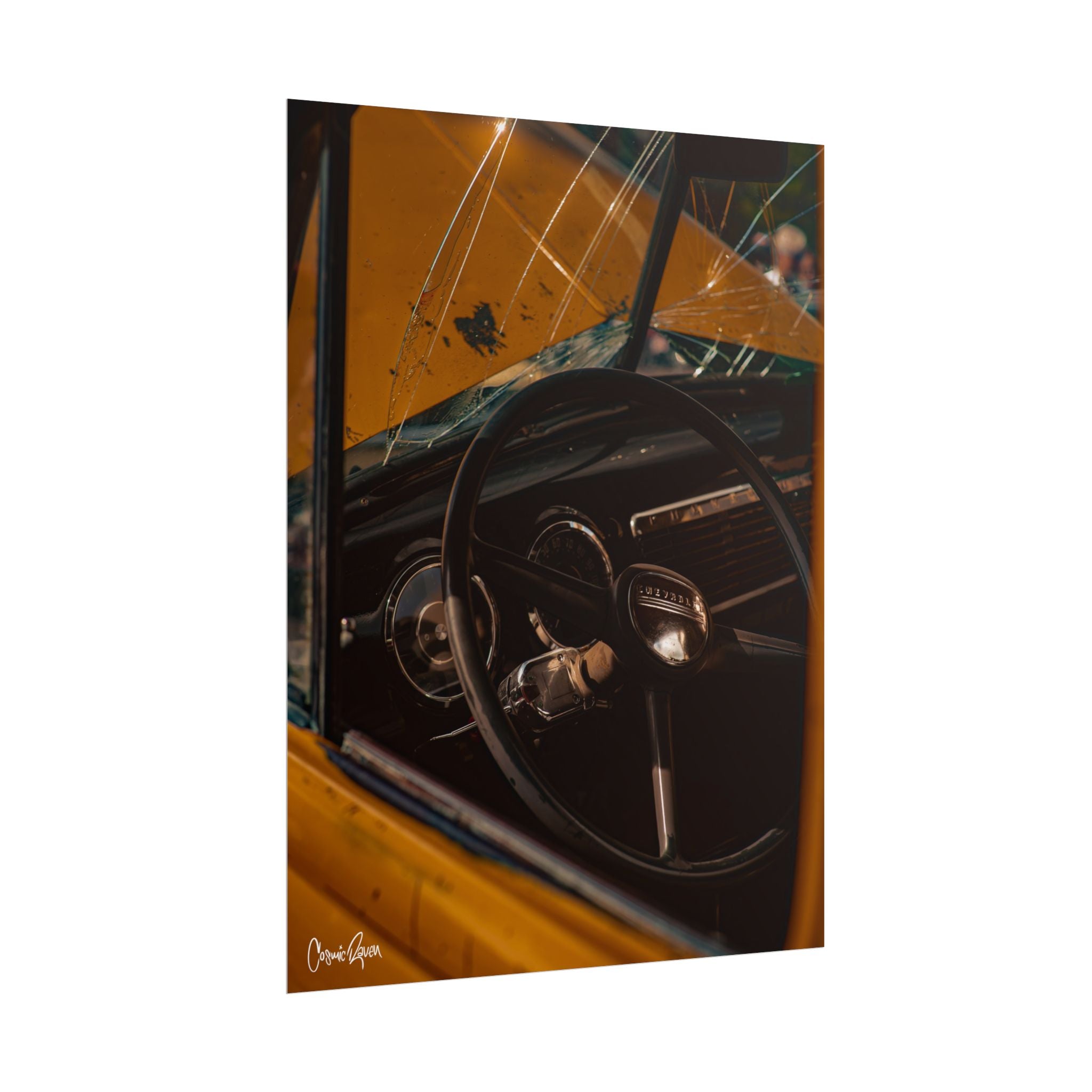 Old Yeller Poster - Vintage Yellow Chevy Truck Dashboard Photography Print