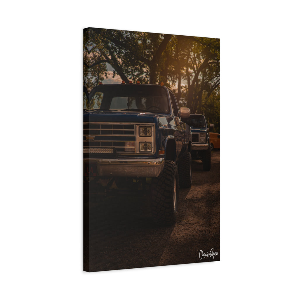 Double Trouble Canvas - Blue Chevy Squarebody Truck Canvas Art