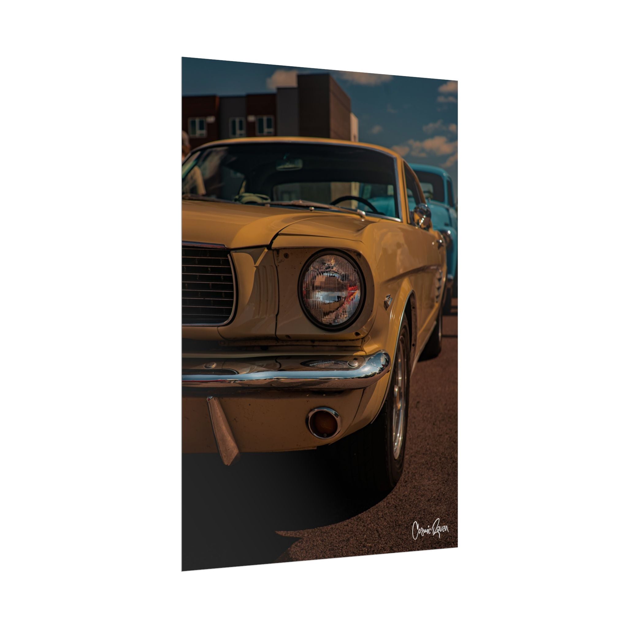 Vintage Pony Poster - Yellow Ford Mustang Car Photography Art Print