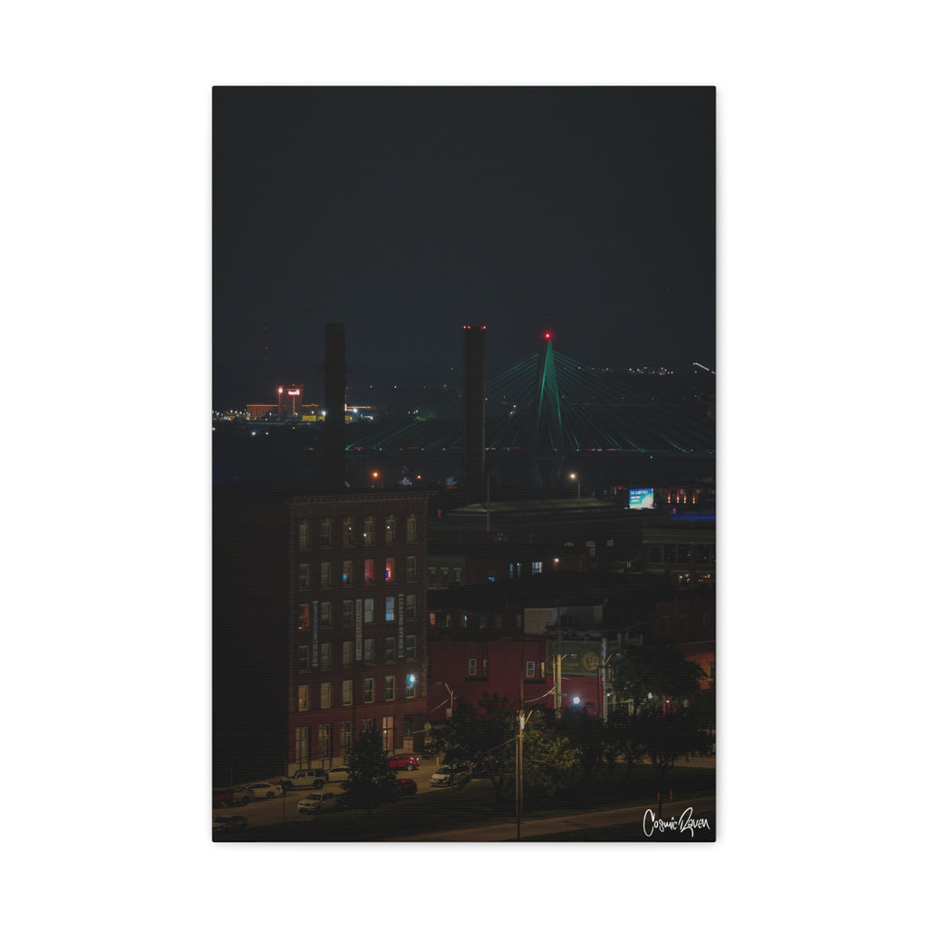 Kansas City Canvas -Urban Nightscape Downtown Industrial Skyline Photography Stretched Canvas