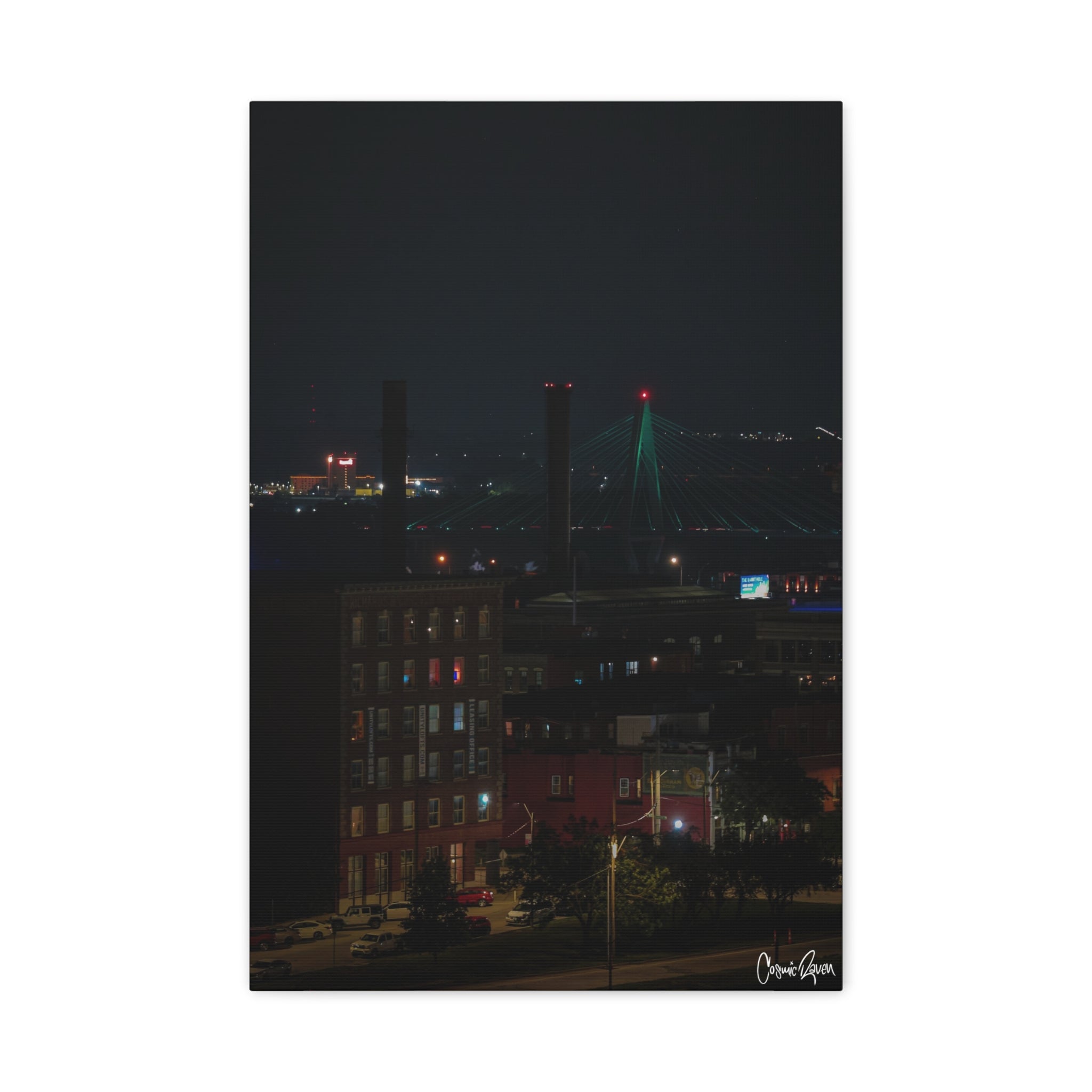 Kansas City Canvas -Urban Nightscape Downtown Industrial Skyline Photography Stretched Canvas