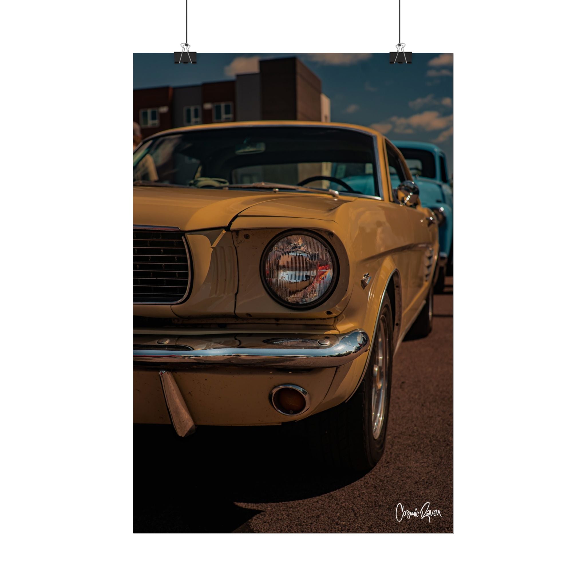 Vintage Pony Poster - Yellow Ford Mustang Car Photography Art Print