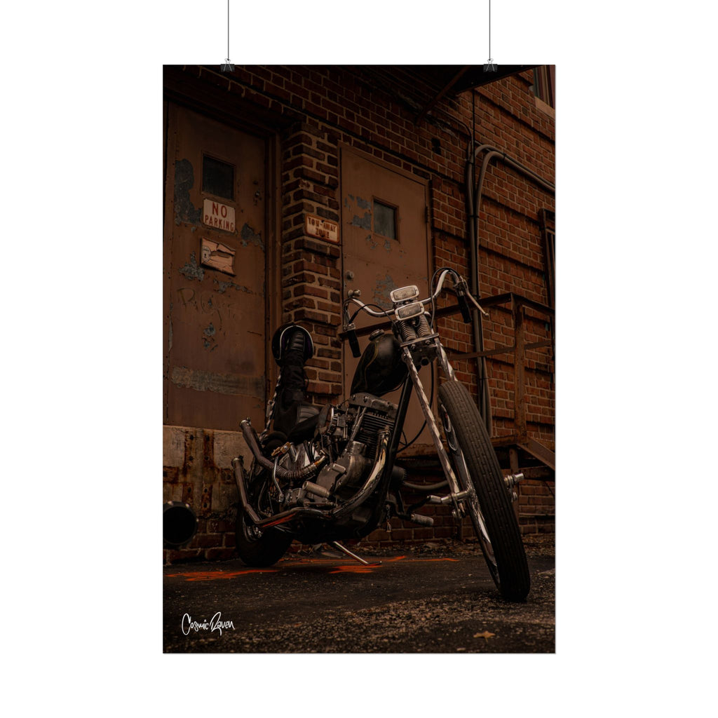 Iron Alley Poster - Vintage Motorcycle Rustic Chopper Wall Art (Rolled Poster)