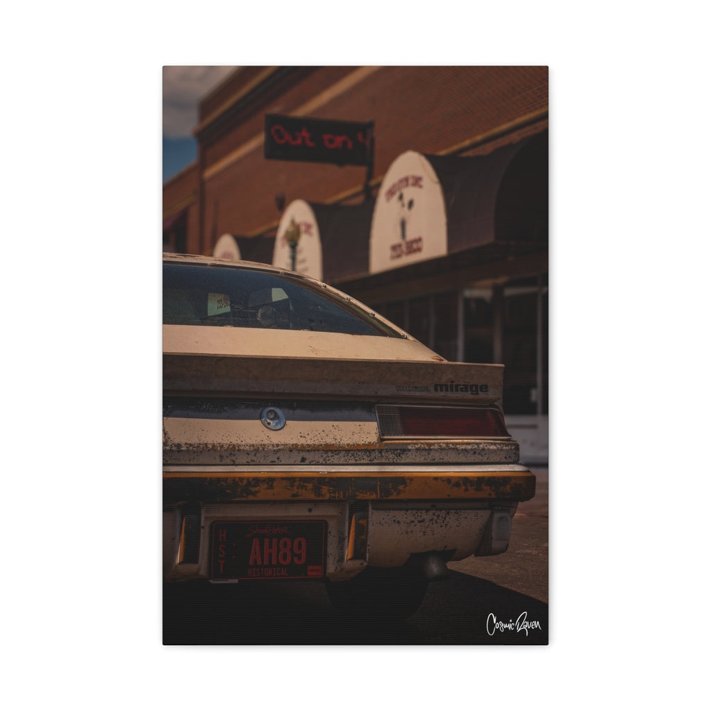 Brick & Rust Canvas - Vintage Car Rear View Matte Canvas Print Retro Wall Art