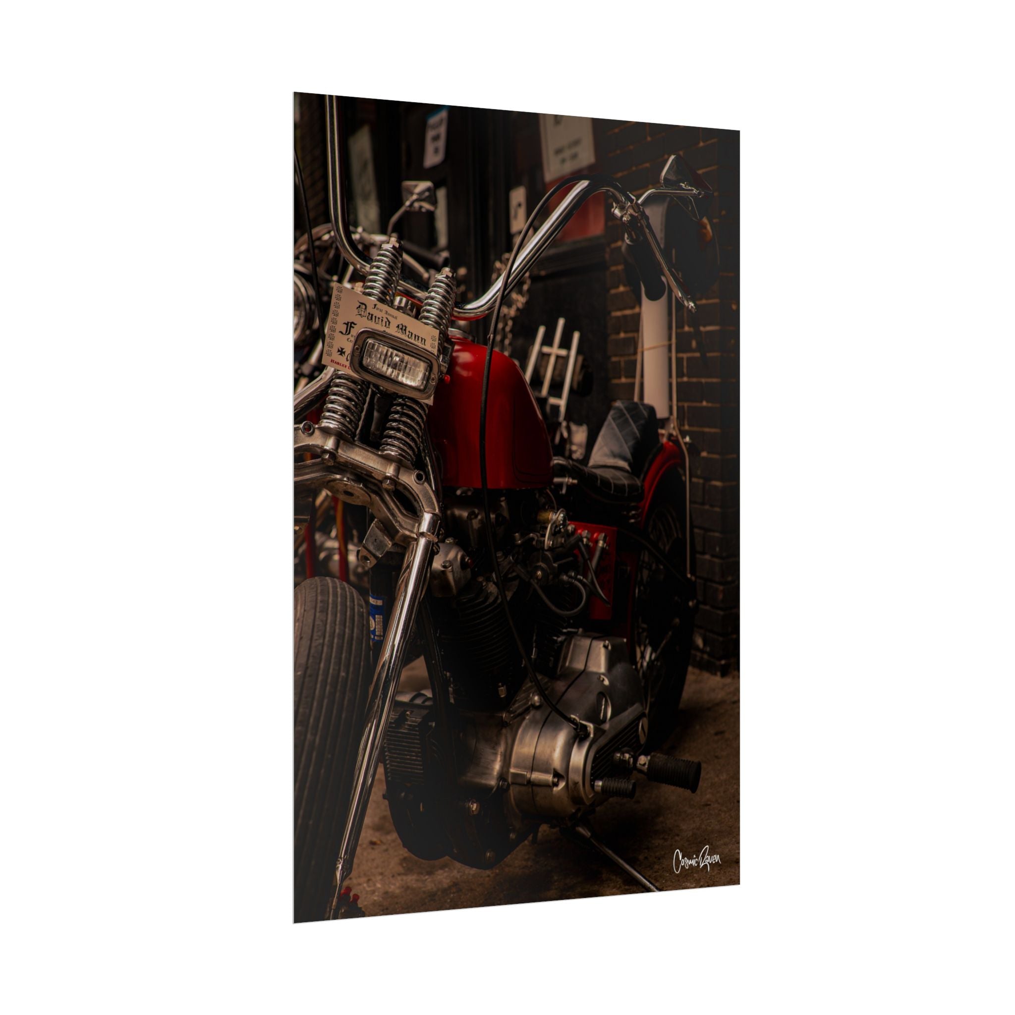 Red Outlaw Poster - Vintage Red Chopper Motorcycle Photography Wall Art