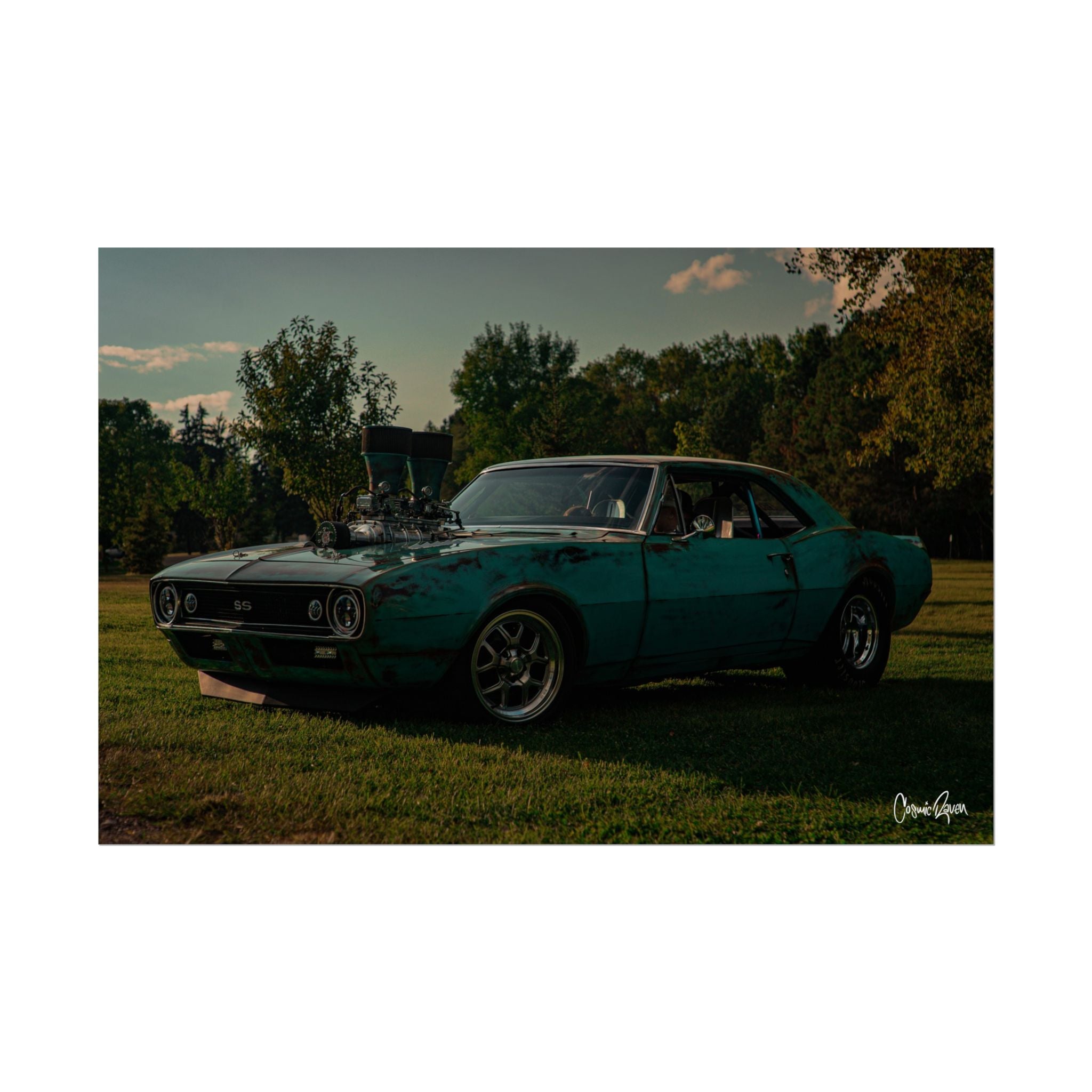 Full Throttle (2) Poster — Classic Turquoise Camaro Vintage Muscle Car Photography Print