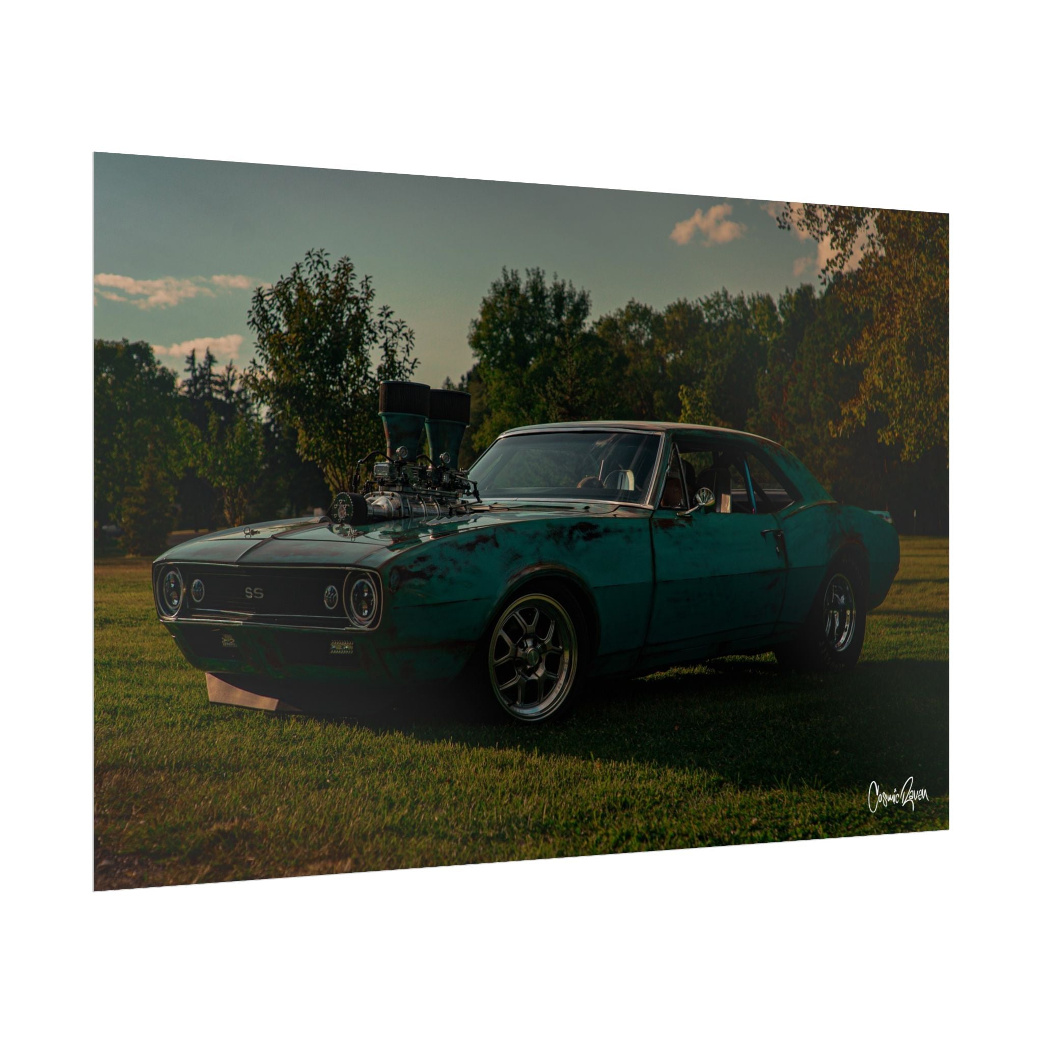 Full Throttle (2) Poster — Classic Turquoise Camaro Vintage Muscle Car Photography Print