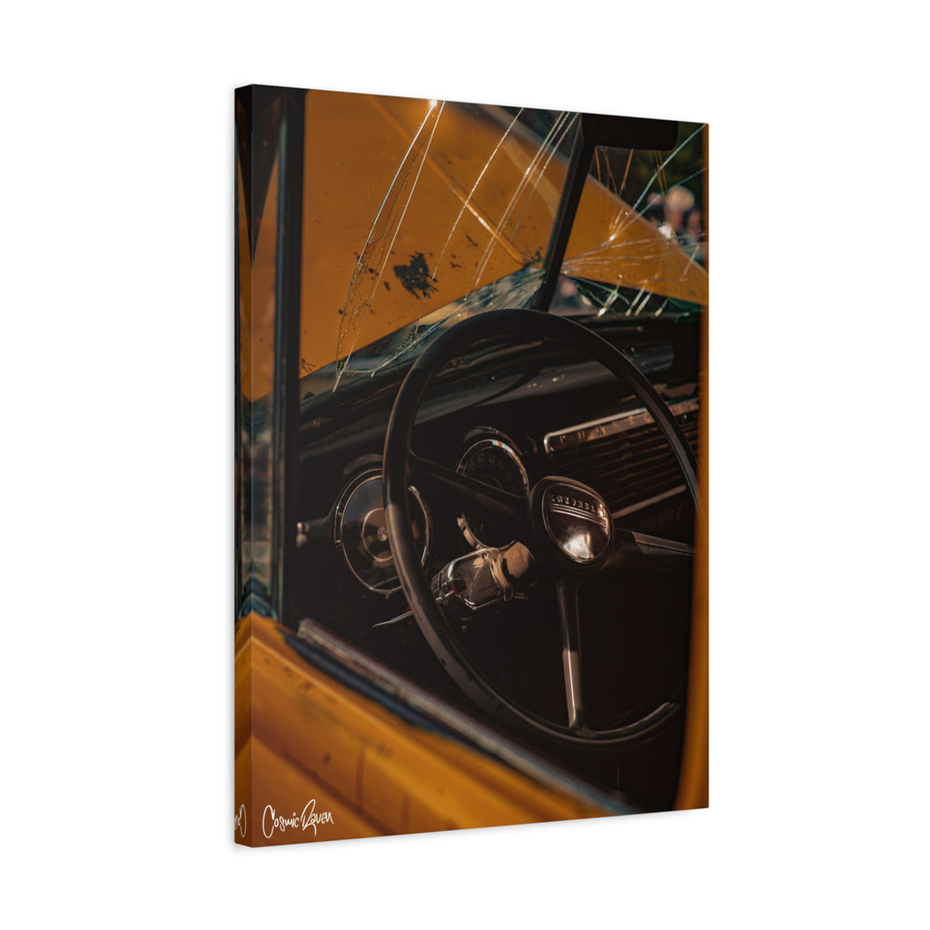 Old Yeller Canvas - Vintage Yellow Chevy Truck Dashboard Photography Canvas Print