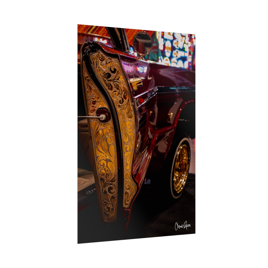 Golden Dreams Poster - Red Lowrider Vintage Car Art Print