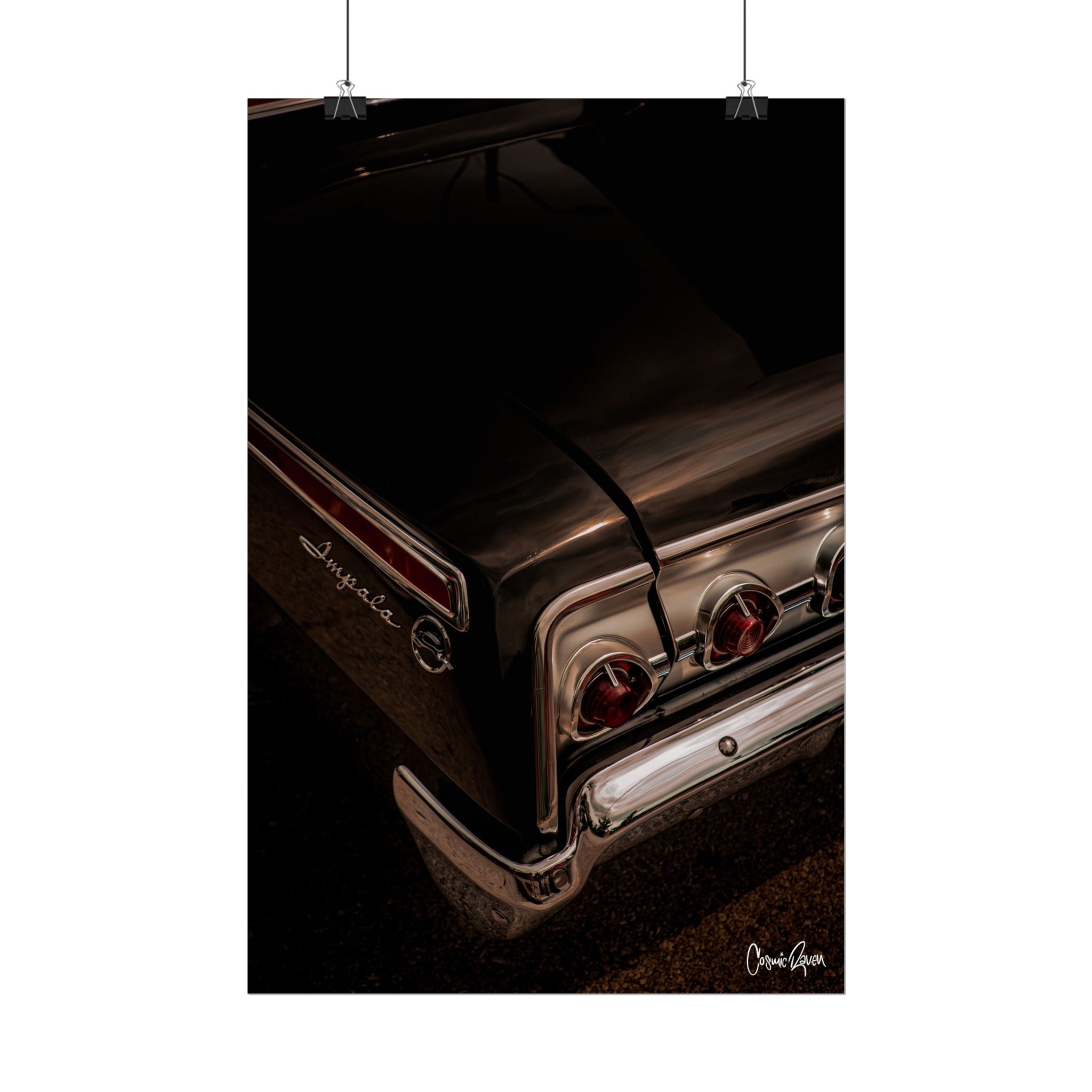 Black Impala Poster - Classic Car Poster Vintage Tail Light Automotive Wall Art
