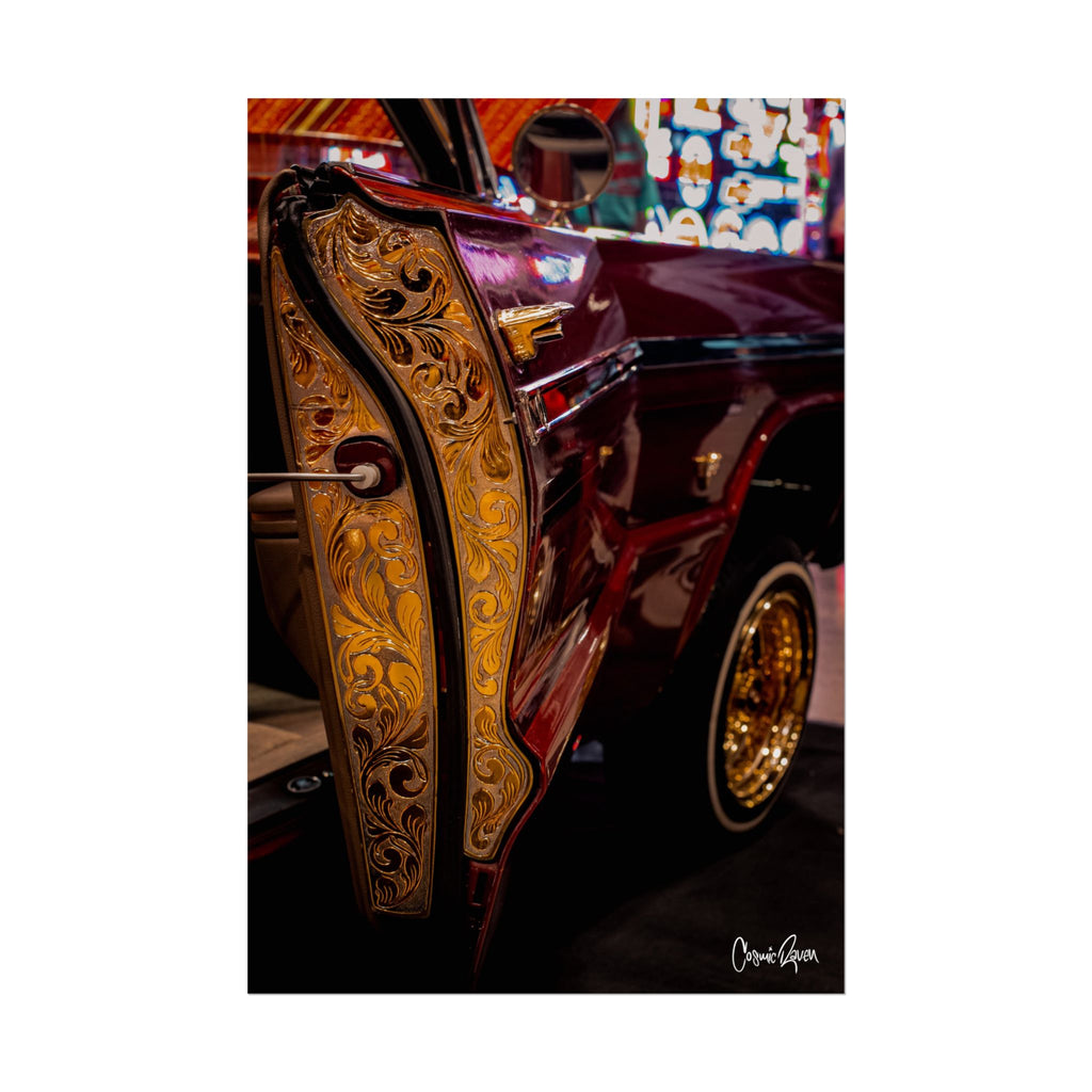 Golden Dreams Poster - Red Lowrider Vintage Car Art Print