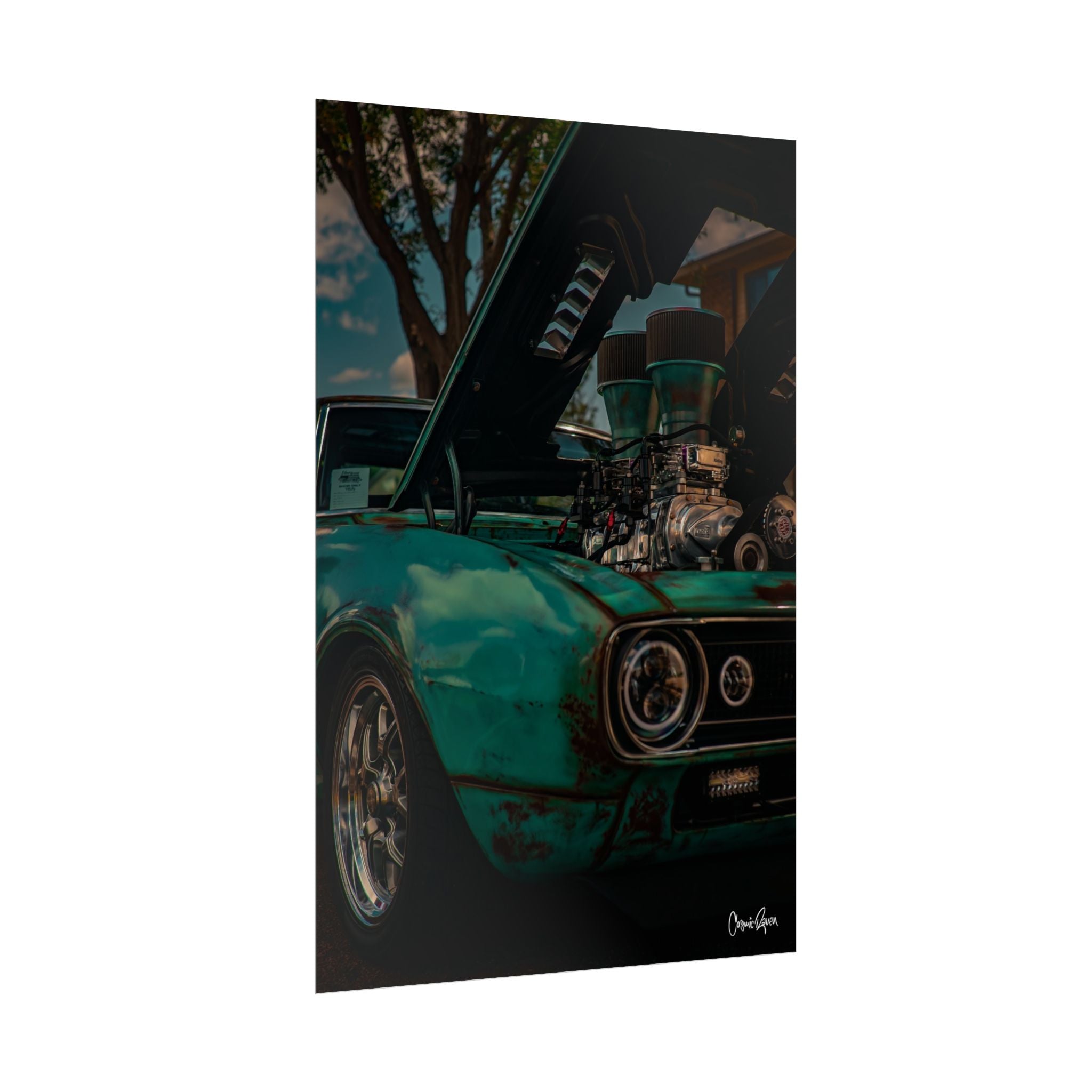 Full Throttle (3) Poster – Vintage Muscle Car Classic Camaro Engine Photography Wall Art