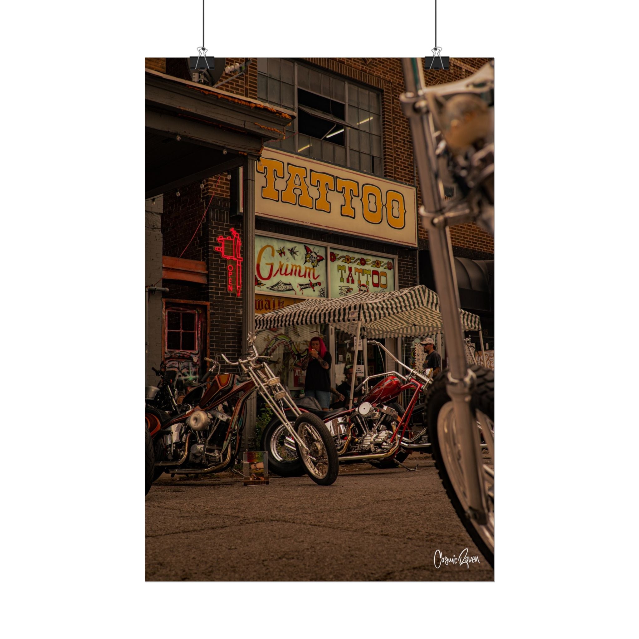 Stockyards Poster - Tattoo Shop Photography Print - Urban Motorcycle Art