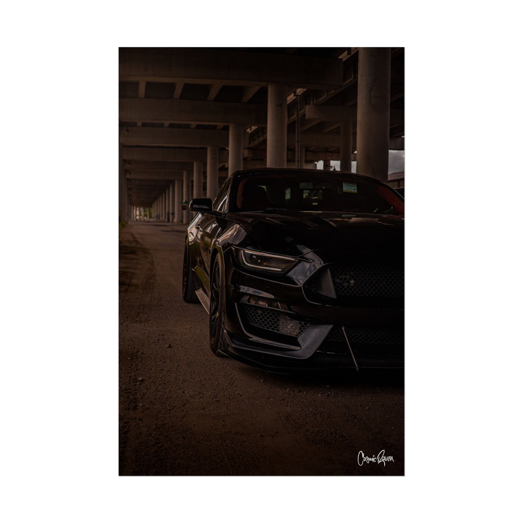 Scarlet Shadow Poster - Mustang Muscle Car Wall Art Dark Underpass Print