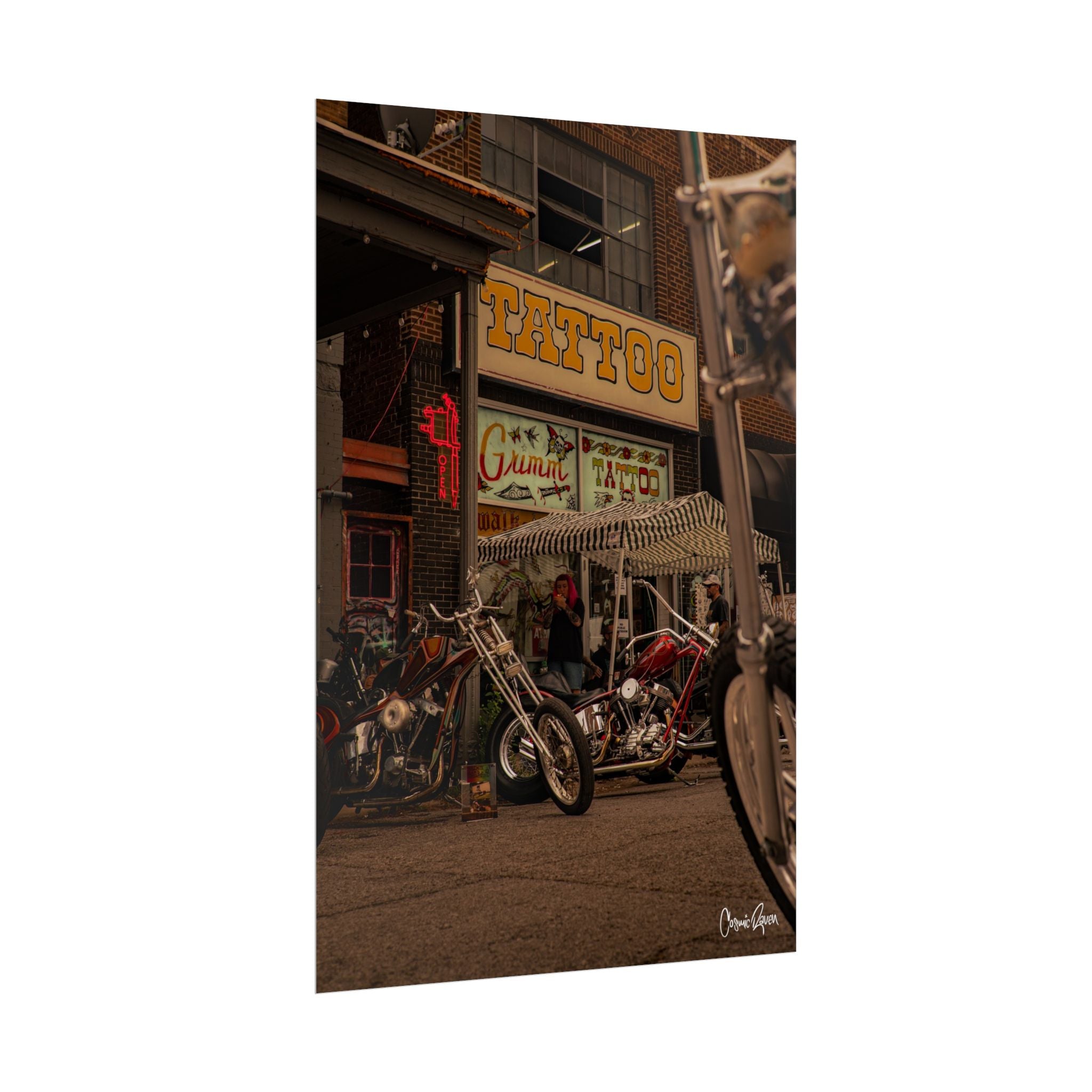 Stockyards Poster - Tattoo Shop Photography Print - Urban Motorcycle Art