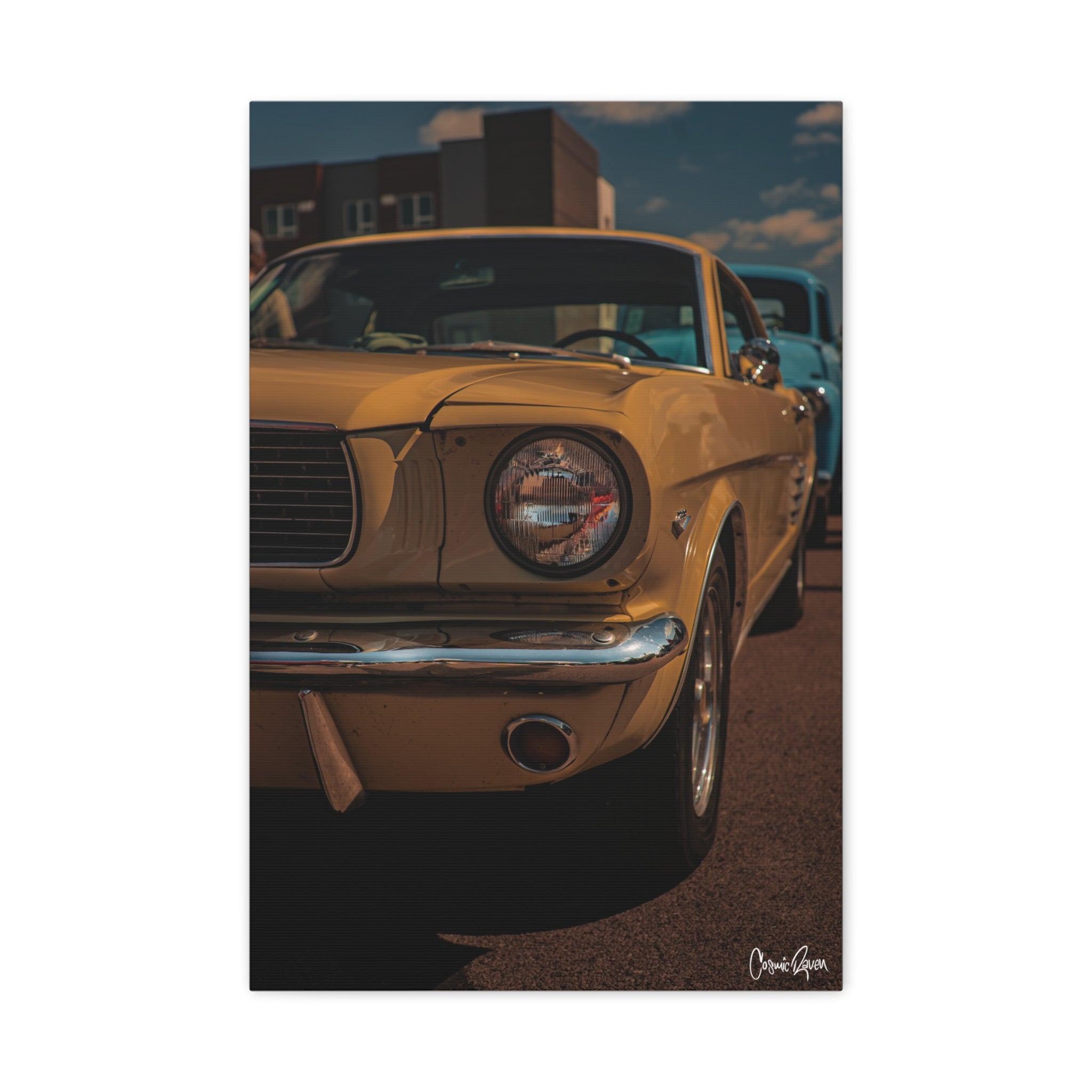 Vintage Pony Canvas - Yellow Ford Mustang Car Photography Canvas Art Print