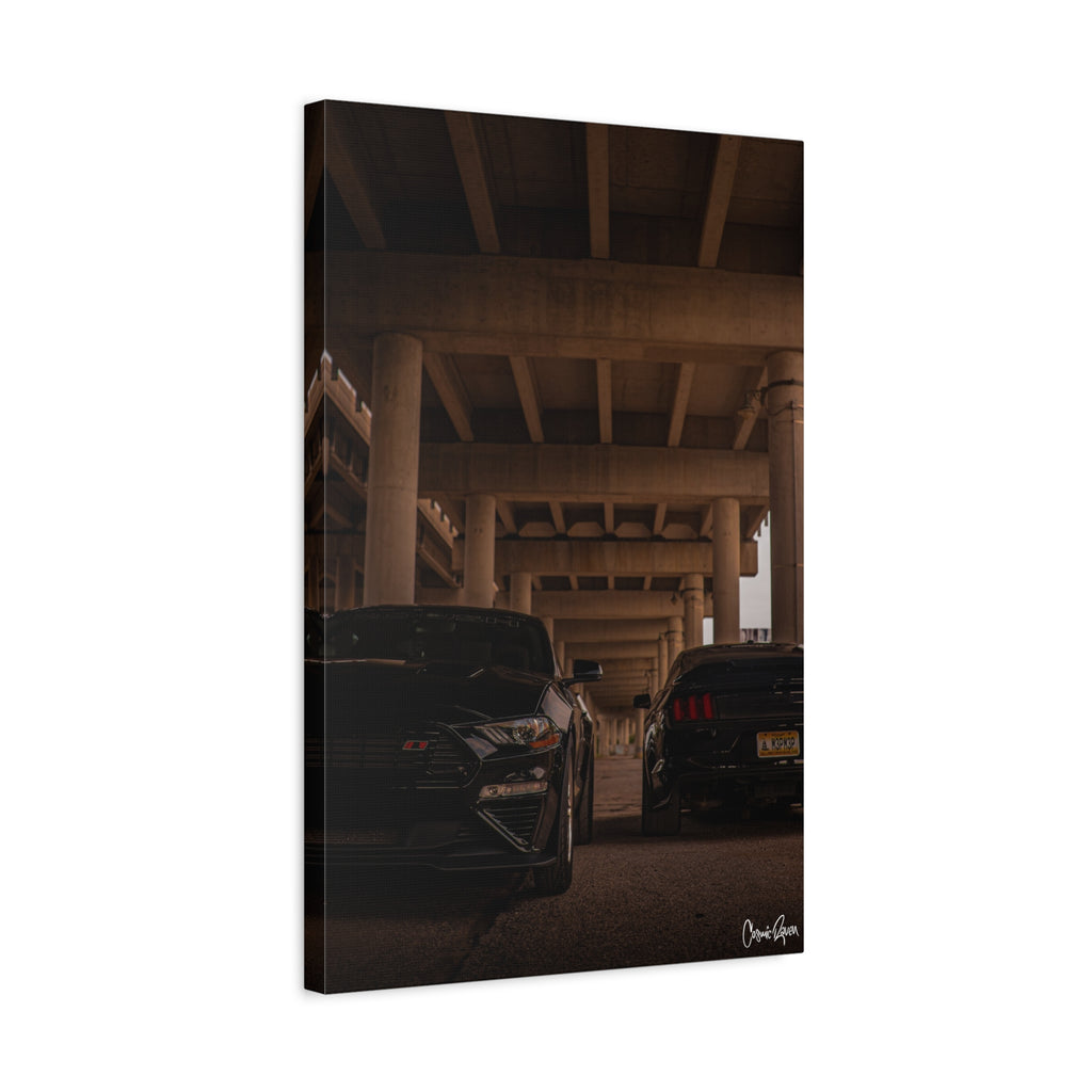 Bridge Battle Canvas - Mustang Muscle Car Art Print Car Photography