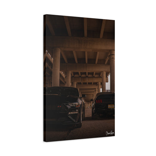 Bridge Battle Canvas - Mustang Muscle Car Art Print Car Photography