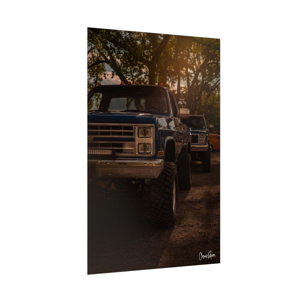 Double Trouble Poster - Blue Chevy Squarebody Truck Wall Art