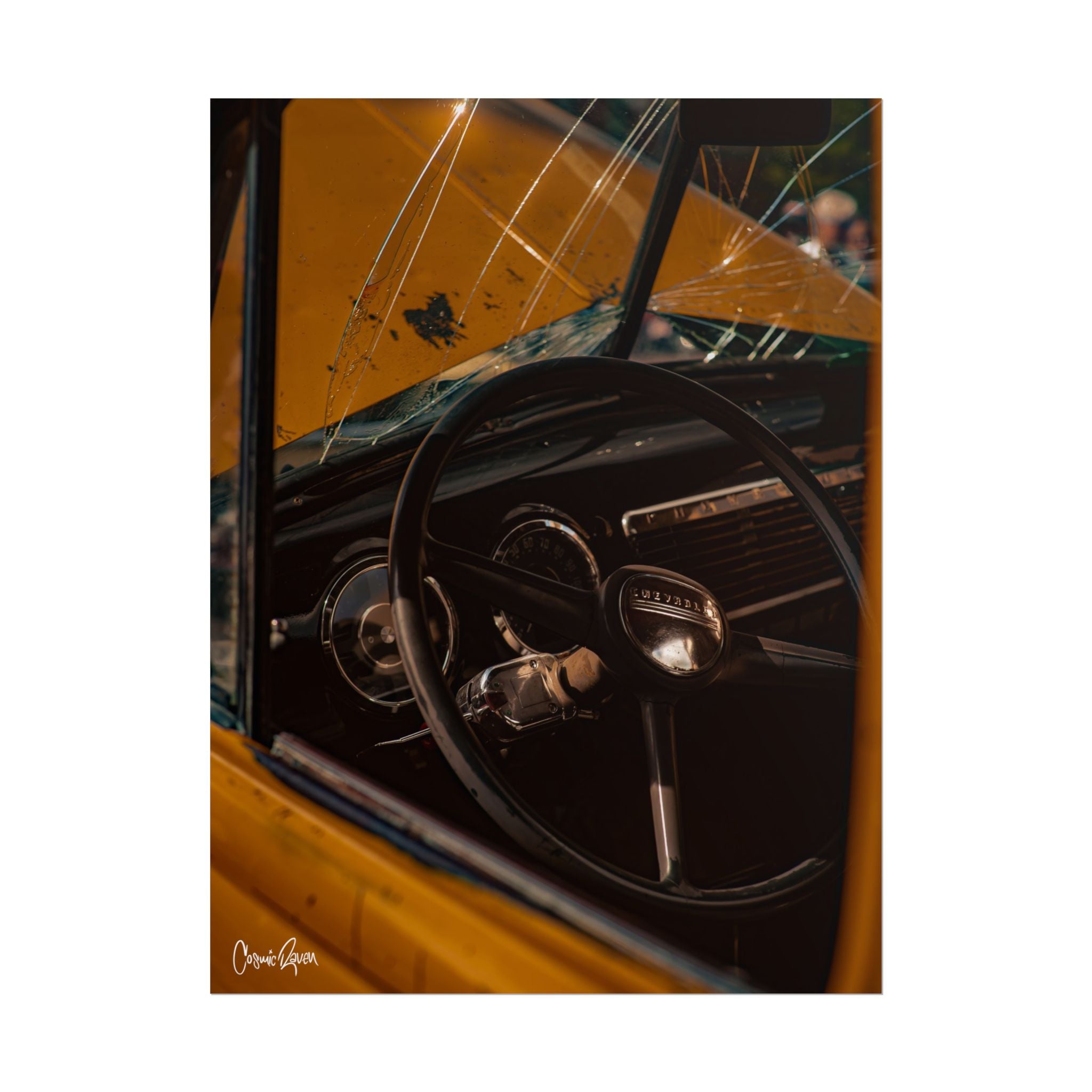 Old Yeller Poster - Vintage Yellow Chevy Truck Dashboard Photography Print